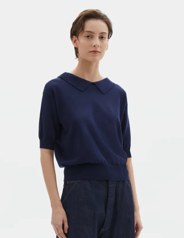 COLLARED T SHIRT | FINE LINEN COTTON | DARK NAVY made by Margaret Howell