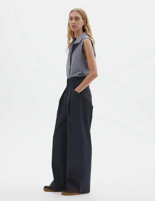 MHL. PLEAT POCKET TROUSERS | COARSE YARN COTTON | INK sold by Margaret Howell