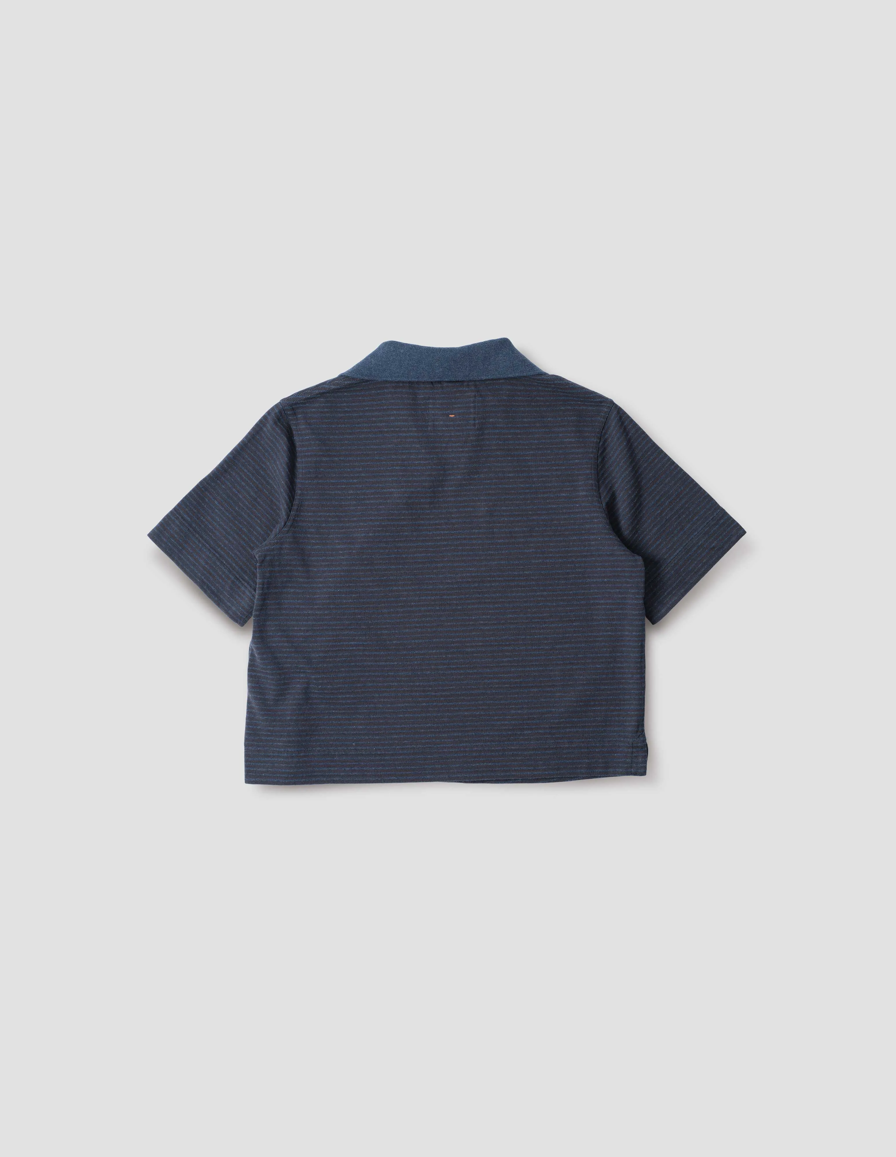 MHL. BOXY POLO | DRY STRIPE COTTON JERSEY | INDIGO / INK sold by Margaret Howell product image thumbnail 5