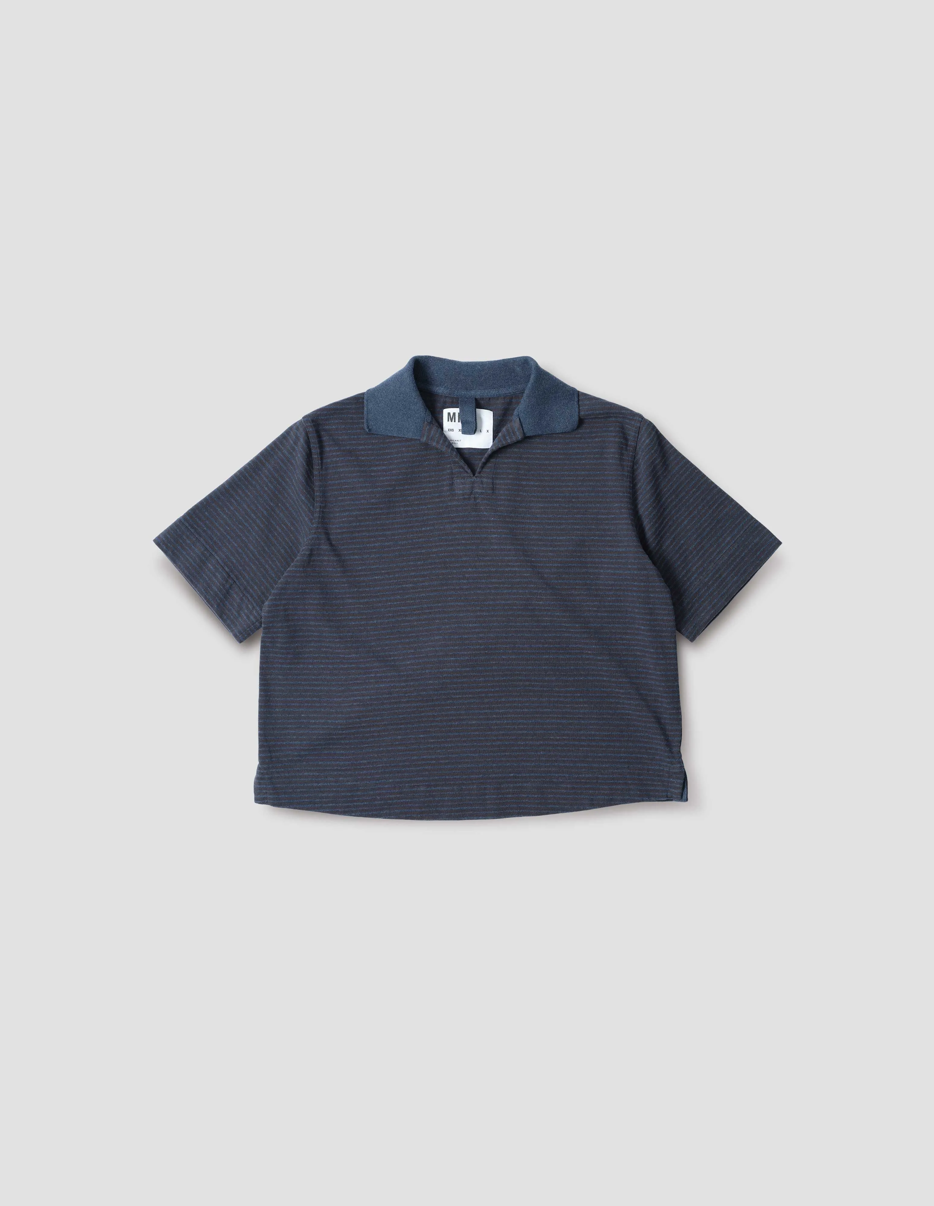 MHL. BOXY POLO | DRY STRIPE COTTON JERSEY | INDIGO / INK sold by Margaret Howell product image thumbnail 4