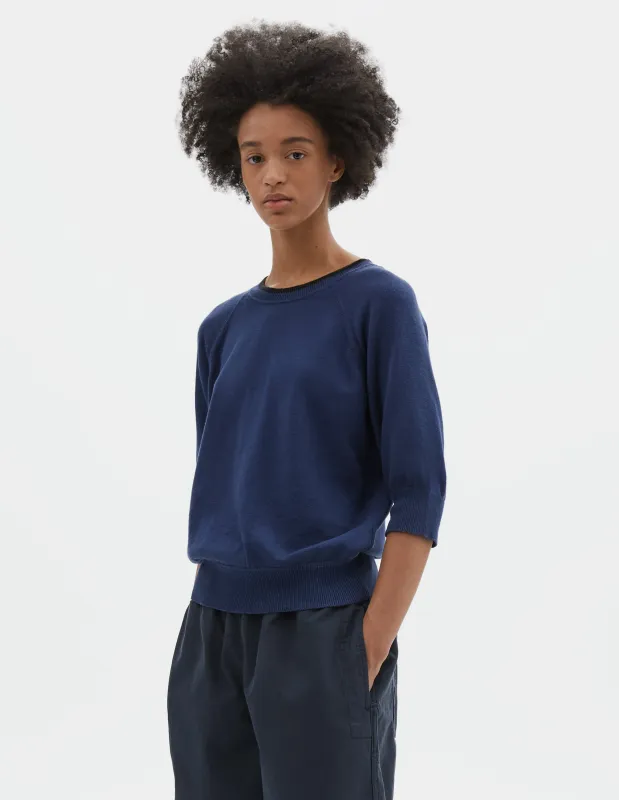 MHL. TIPPED CREW NECK T SHIRT | HEMP COTTON | WORKWEAR BLUE sold by Margaret Howell