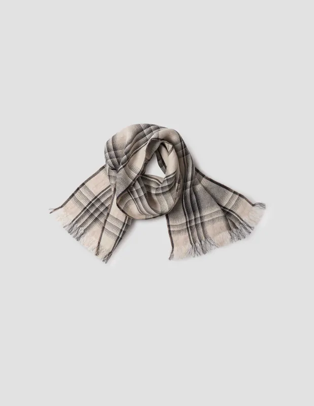 GRAPHIC CHECK SCARF | TEXTURED LINEN | STONE / BLACK sold by Margaret Howell