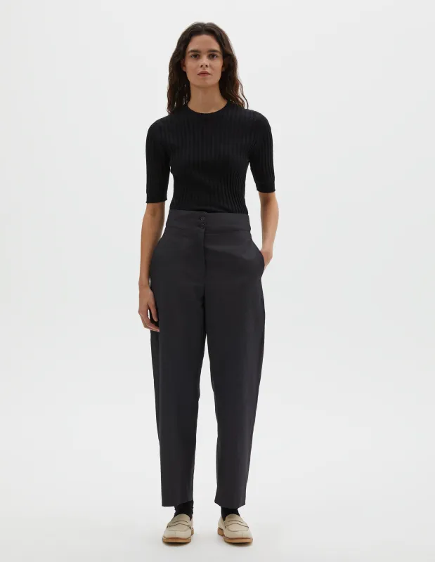 DEEP WAISTBAND TROUSERS | YARN DYE COTTON LINEN | OFF BLACK sold by Margaret Howell
