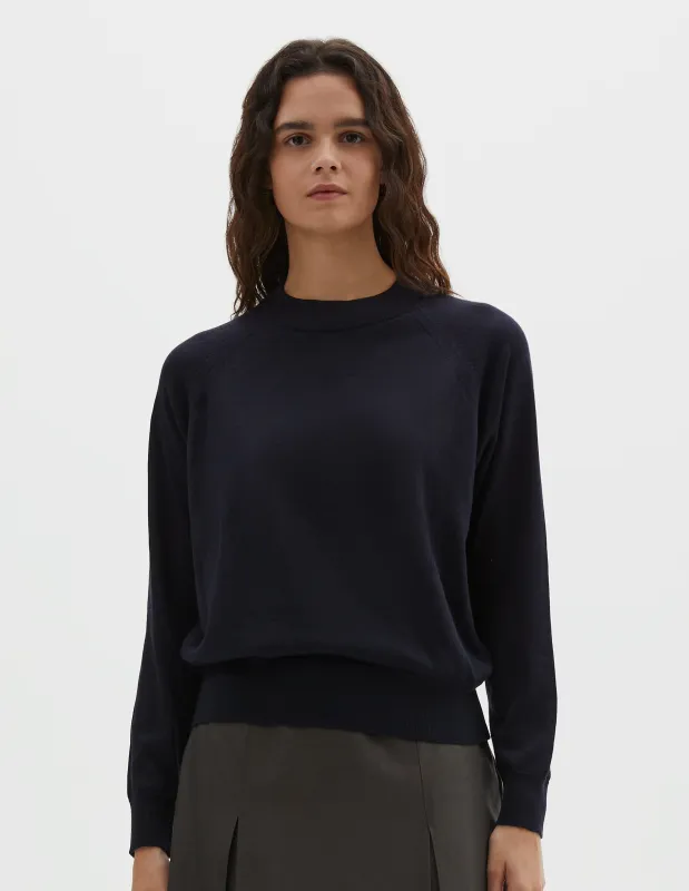 LIGHTWEIGHT LONG SLEEVE CREW | FINE WOOL COTTON | NAVY sold by Margaret Howell