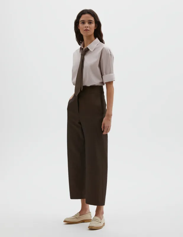 DEEP WAISTBAND TROUSERS | YARN DYE COTTON LINEN | BRONZE BROWN made by Margaret Howell