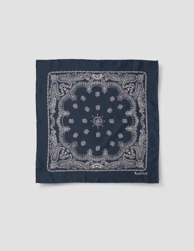 PAISLEY BANDANA | SILK TWILL | NAVY / STONE sold by Margaret Howell