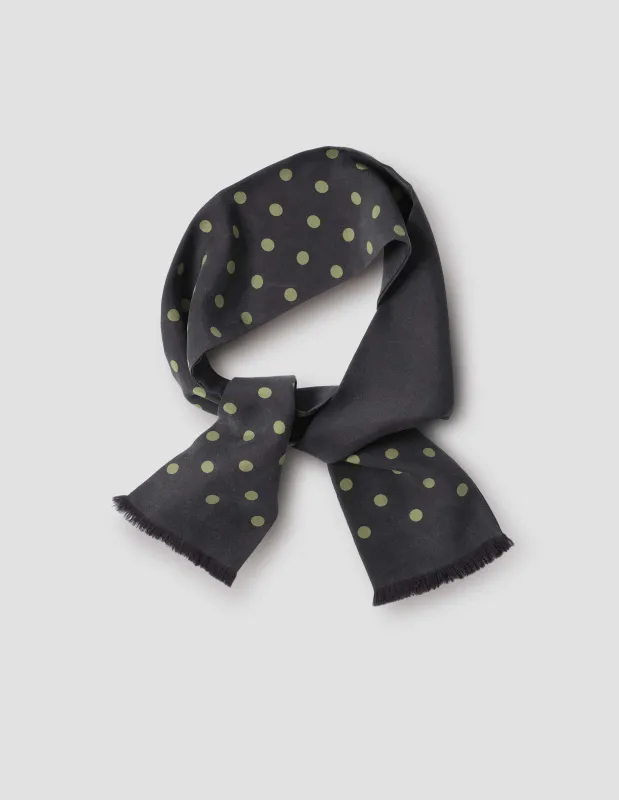 POLKA DOT TIE SCARF | SILK | BLACK / BAY LEAF sold by Margaret Howell