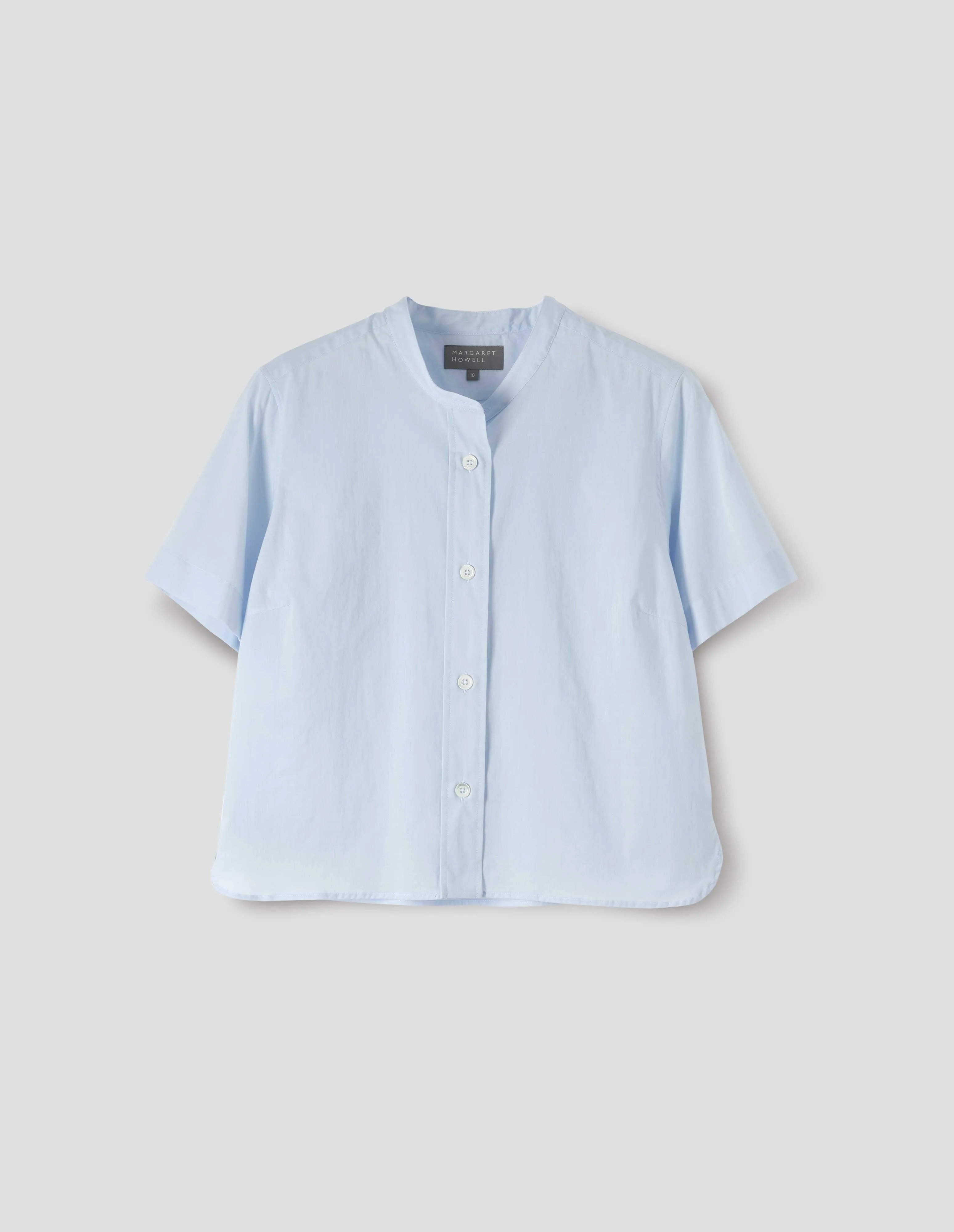 SHORT SLEEVE COLLARLESS SHIRT | WASHED COTTON | PALE BLUE sold by Margaret Howell product image thumbnail 4