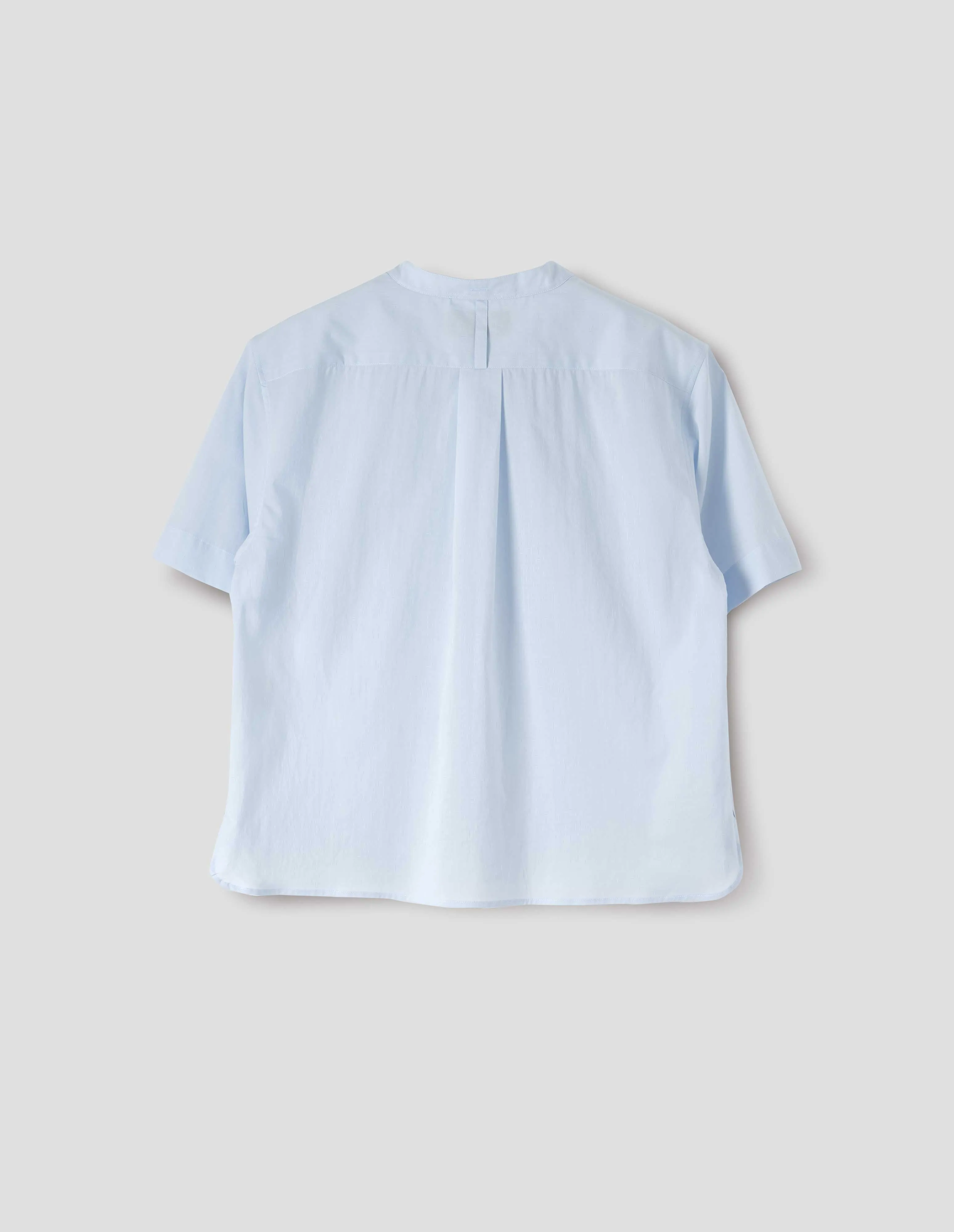 SHORT SLEEVE COLLARLESS SHIRT | WASHED COTTON | PALE BLUE sold by Margaret Howell product image thumbnail 5