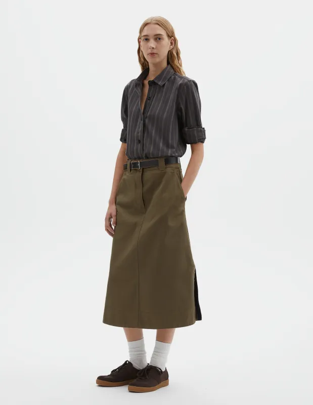 MHL. SIDE VENT SKIRT | SOFT COTTON DRILL | KHAKI GREEN made by Margaret Howell