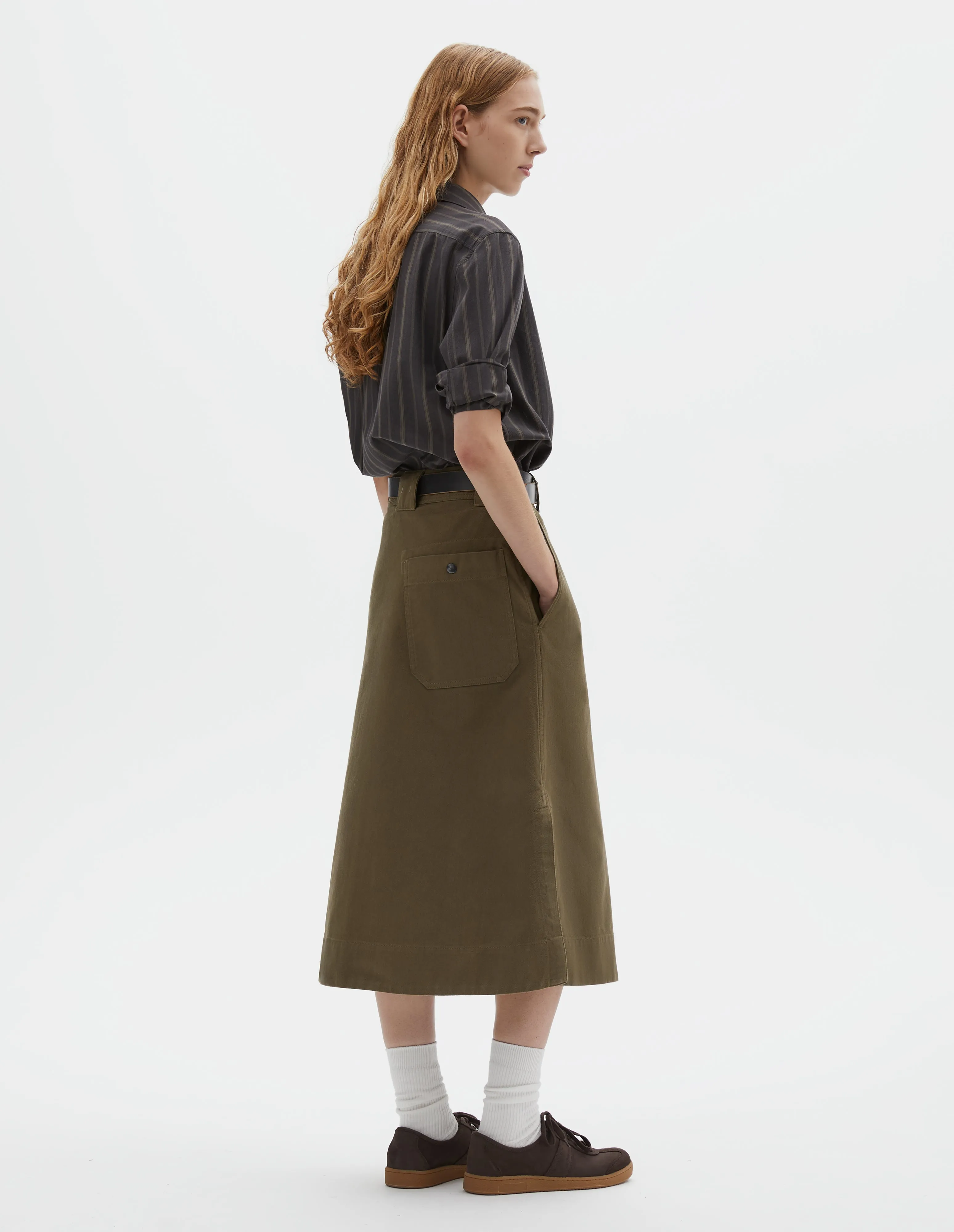 MHL. SIDE VENT SKIRT | SOFT COTTON DRILL | KHAKI GREEN sold by Margaret Howell product image thumbnail 2