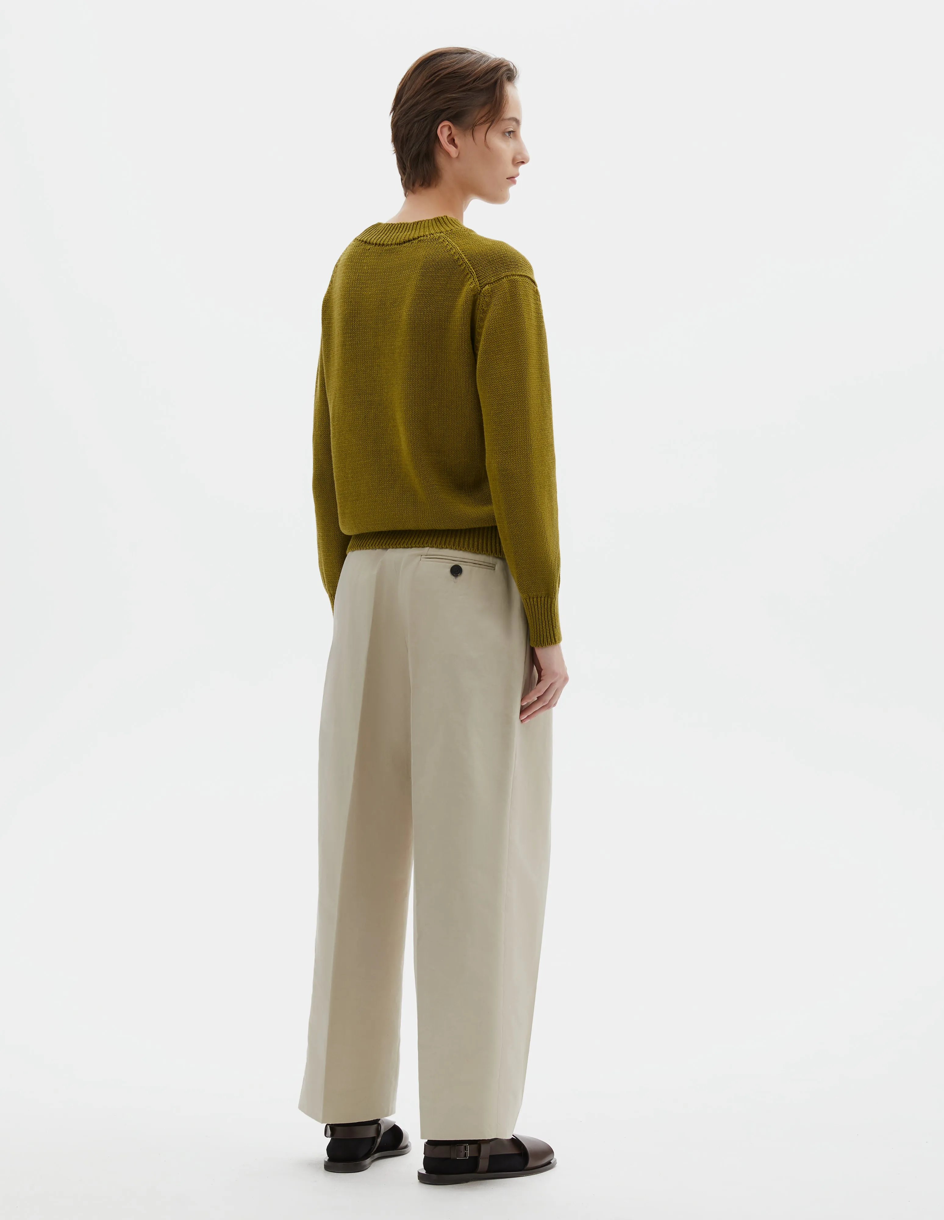 CHUNKY CREW NECK JUMPER | LINEN COTTON | BRIGHT OLIVE sold by Margaret Howell product image thumbnail 3