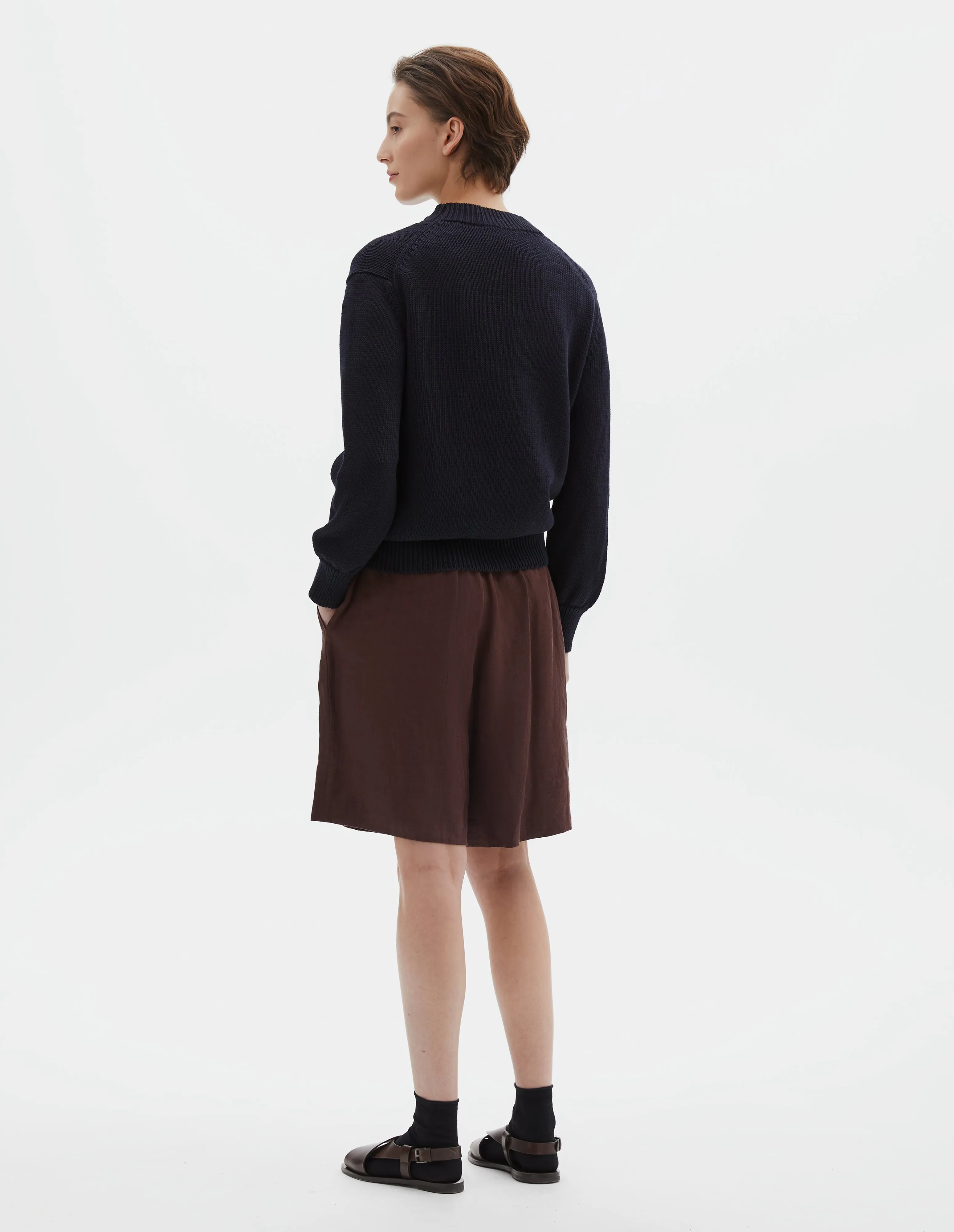 CHUNKY CREW NECK JUMPER | LINEN COTTON | MIDNIGHT sold by Margaret Howell product image thumbnail 3