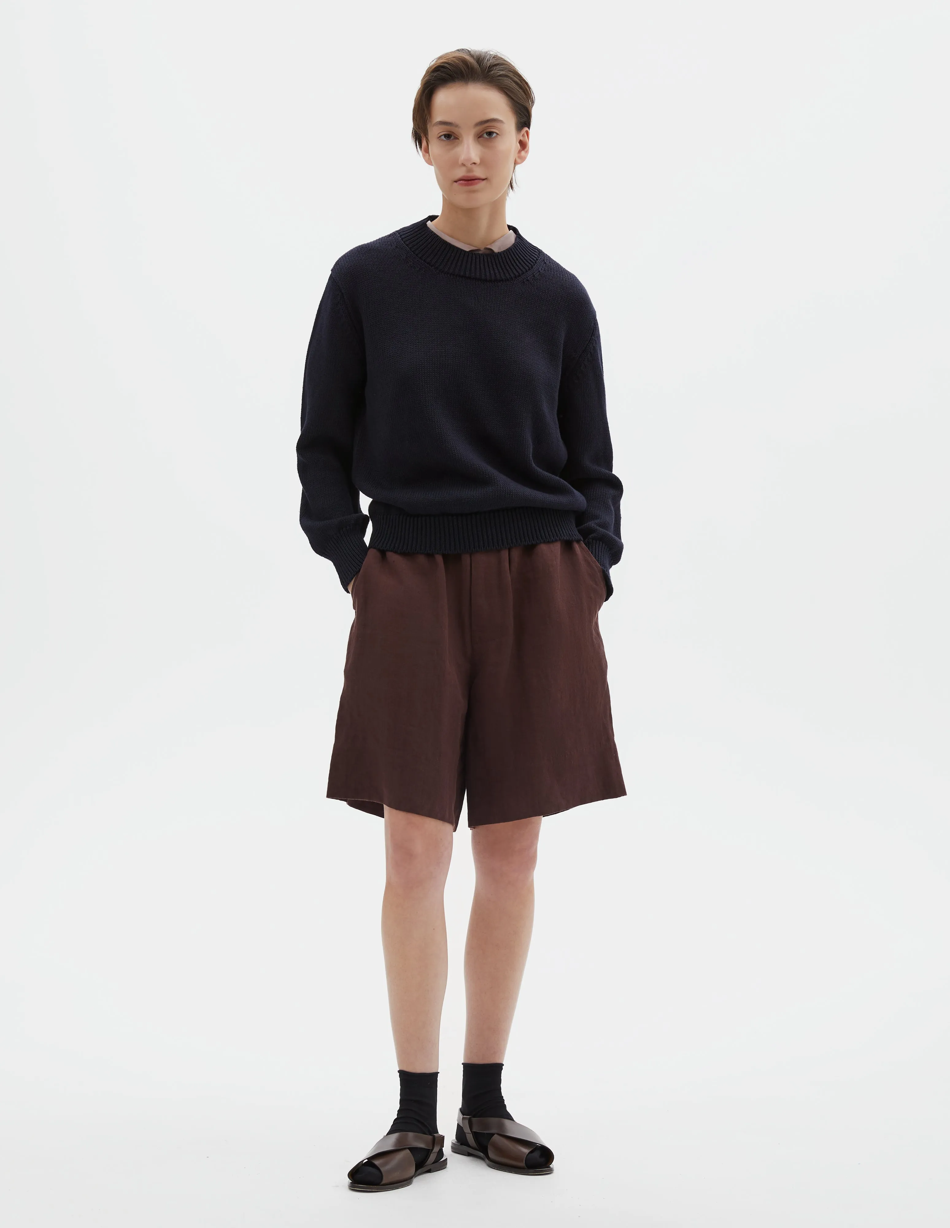 CHUNKY CREW NECK JUMPER | LINEN COTTON | MIDNIGHT sold by Margaret Howell product image thumbnail 2