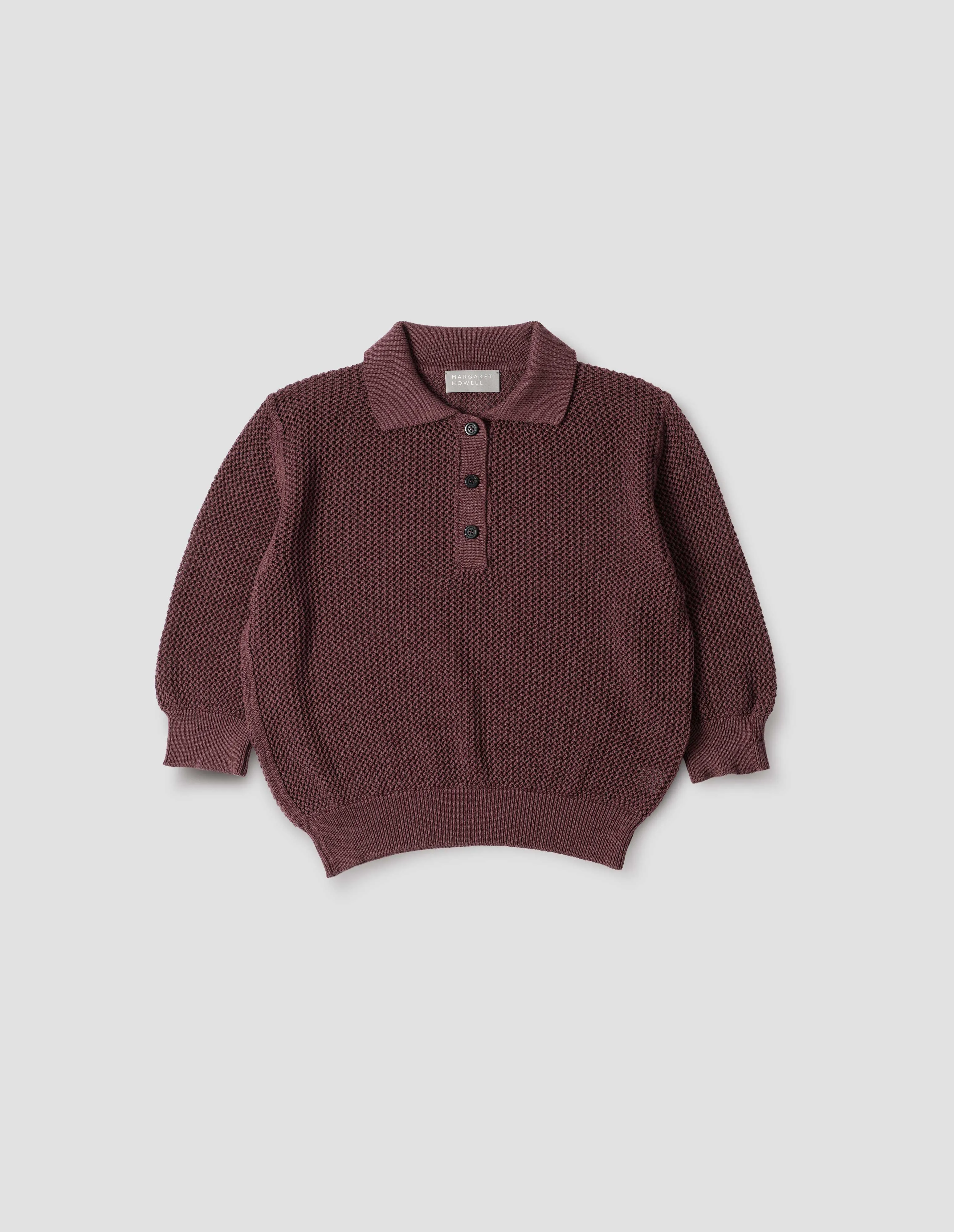 POINTELLE POLO SHIRT | LIGHT COTTON CASHMERE | DARK CLAY sold by Margaret Howell product image thumbnail 4