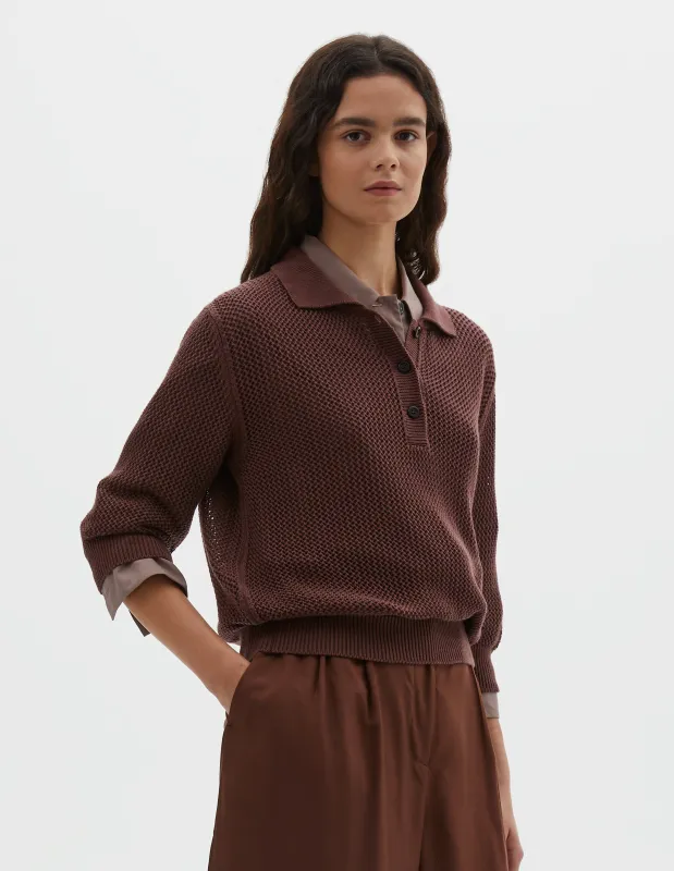 POINTELLE POLO SHIRT | LIGHT COTTON CASHMERE | DARK CLAY sold by Margaret Howell