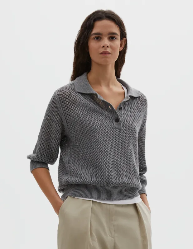 POINTELLE POLO SHIRT | LIGHT COTTON CASHMERE | GREY MELANGE sold by Margaret Howell