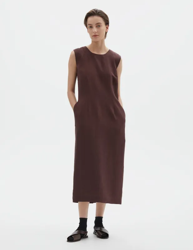 BACK BUTTON DRESS | SOFT LINEN POPLIN | MAHOGANY made by Margaret Howell