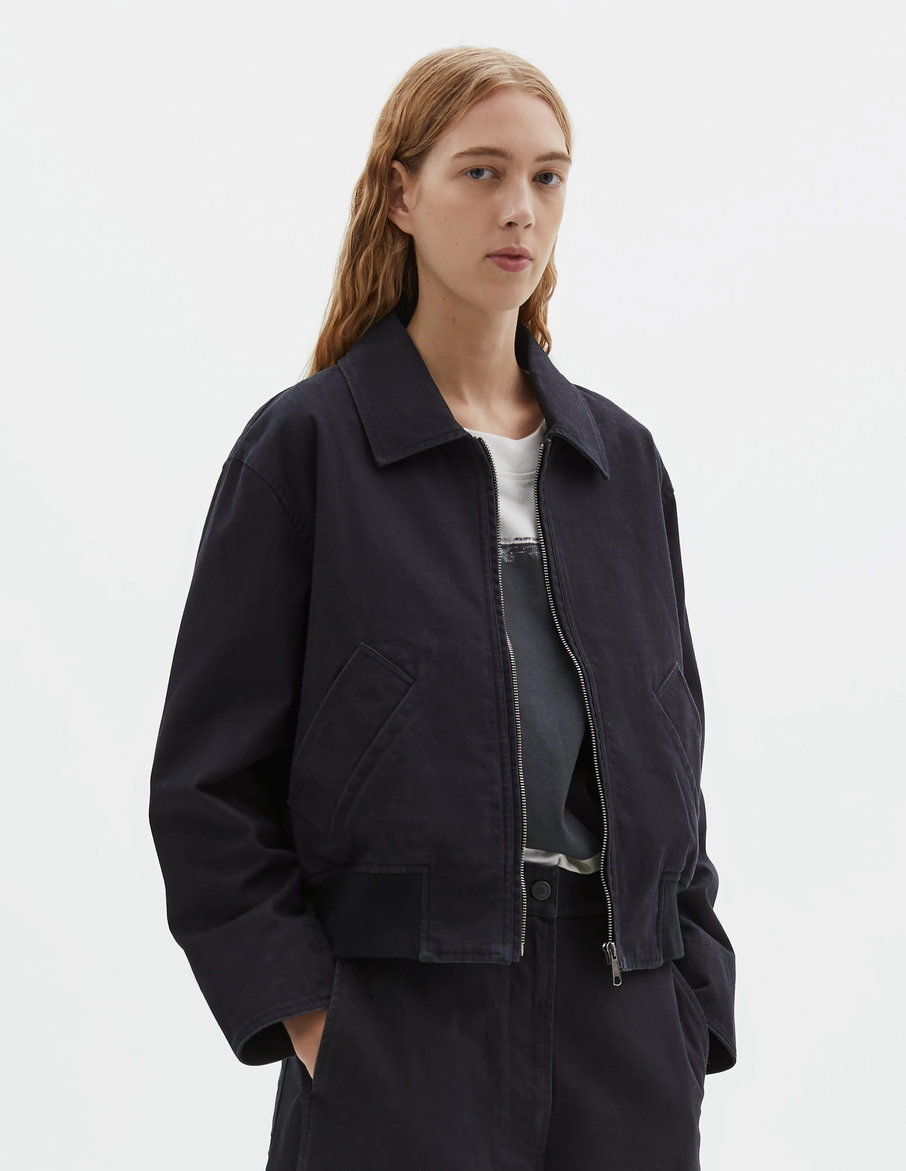 MHL. ZIP UP BOMBER JACKET | INDIGO TWILL | INDIGO sold by Margaret Howell