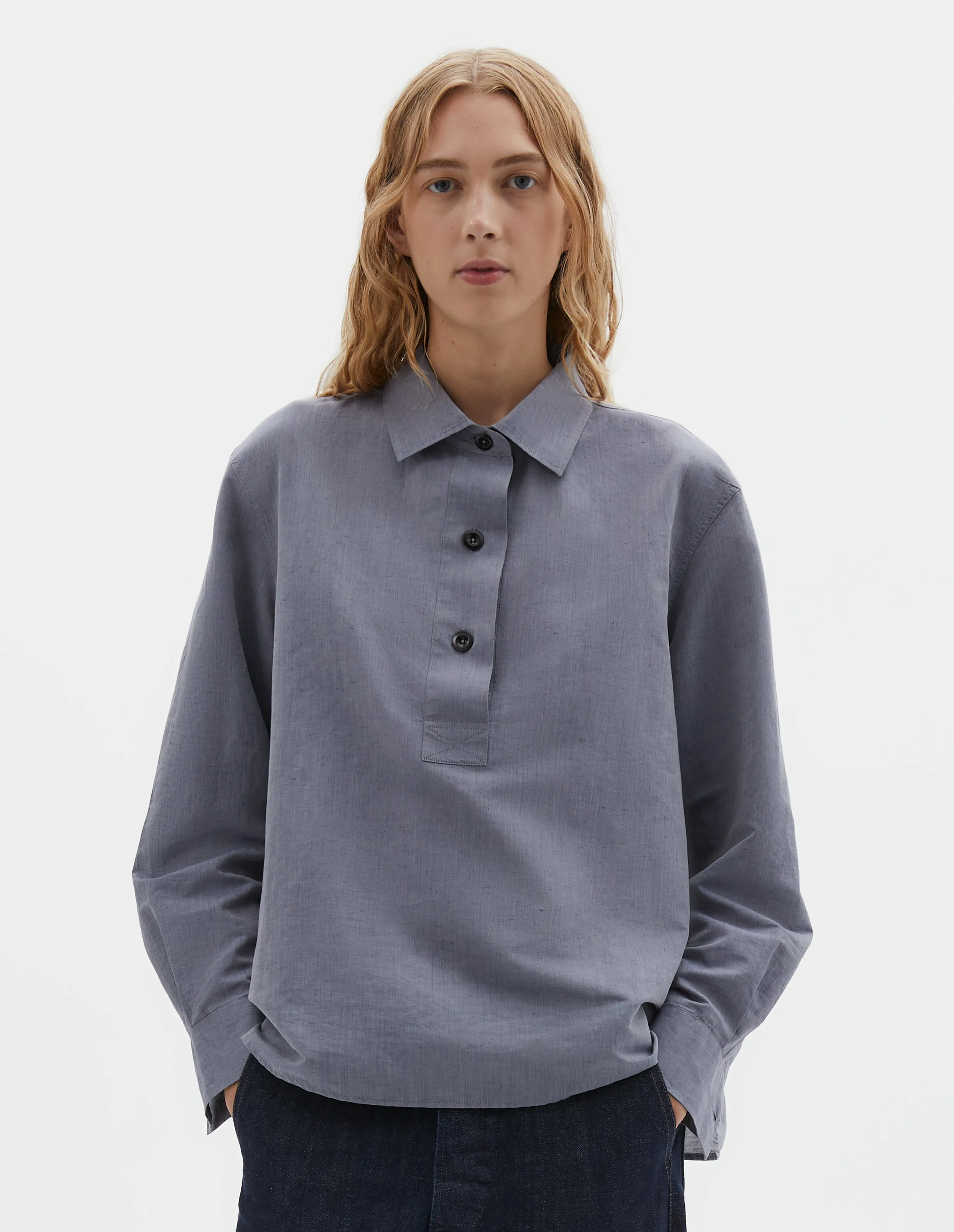 MHL. SWING SHIRT | LIGHTWEIGHT COTTON LINEN | STORM BLUE sold by Margaret Howell