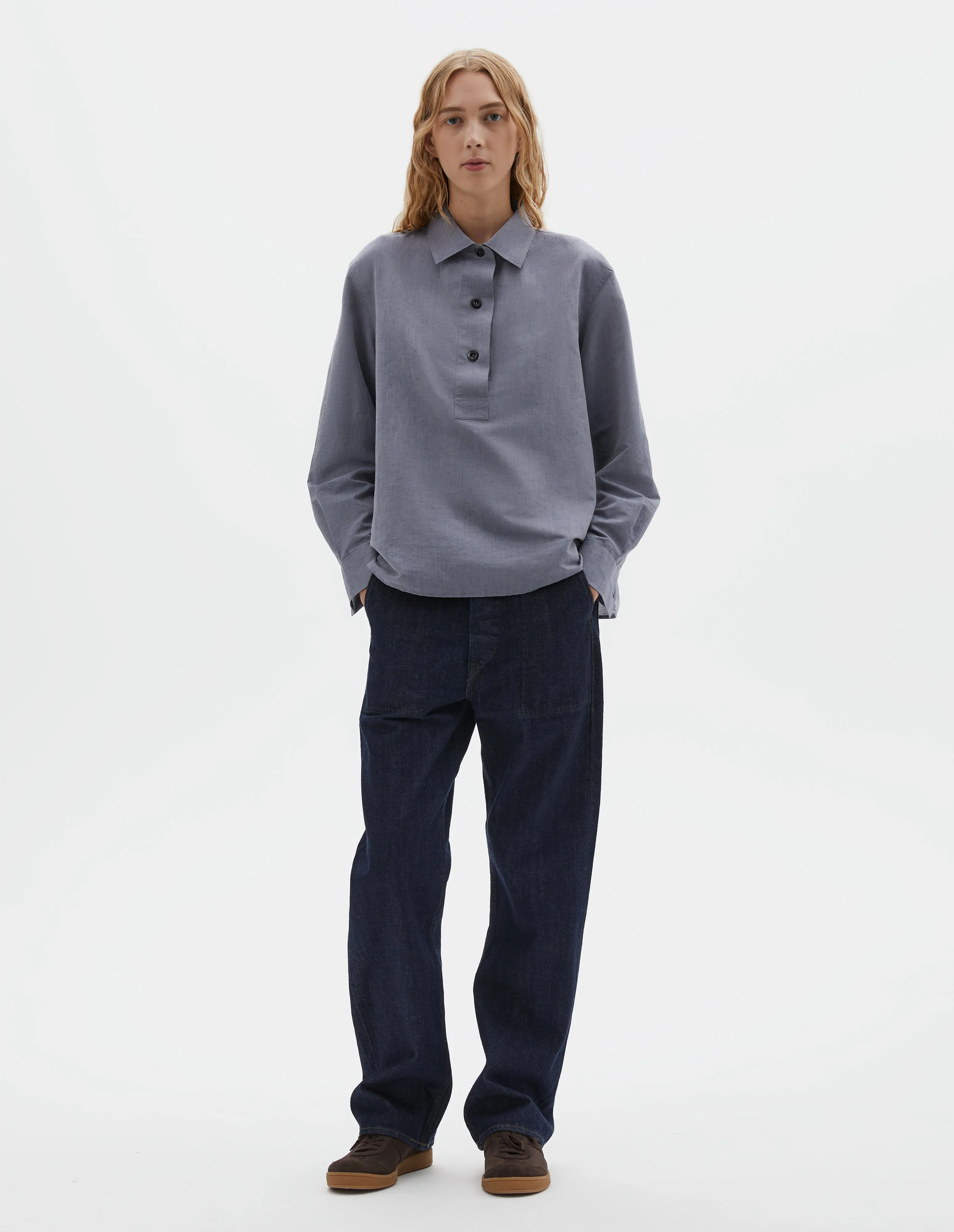 MHL. SWING SHIRT | LIGHTWEIGHT COTTON LINEN | STORM BLUE sold by Margaret Howell product image thumbnail 2