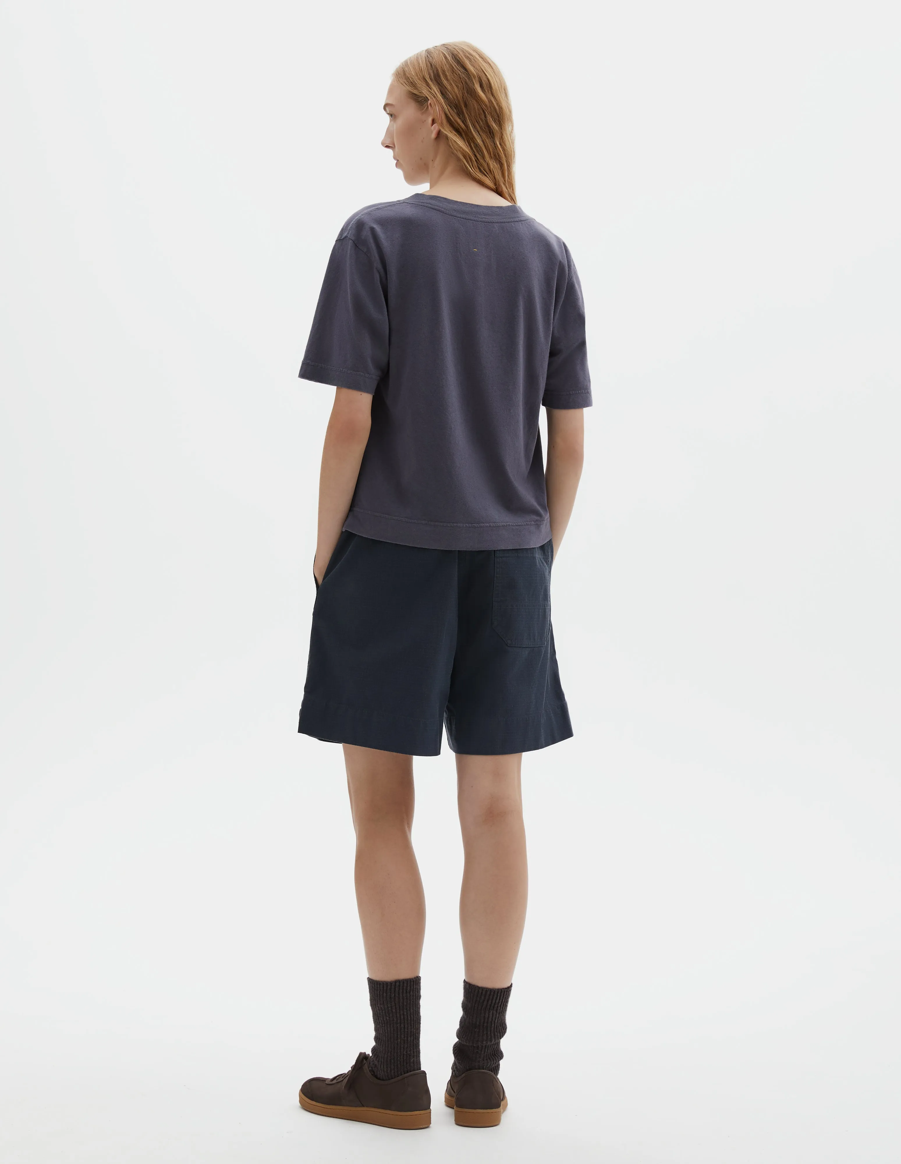 MHL. SIMPLE T SHIRT | ORGANIC COTTON LINEN JERSEY | SLATE BLUE sold by Margaret Howell product image thumbnail 3