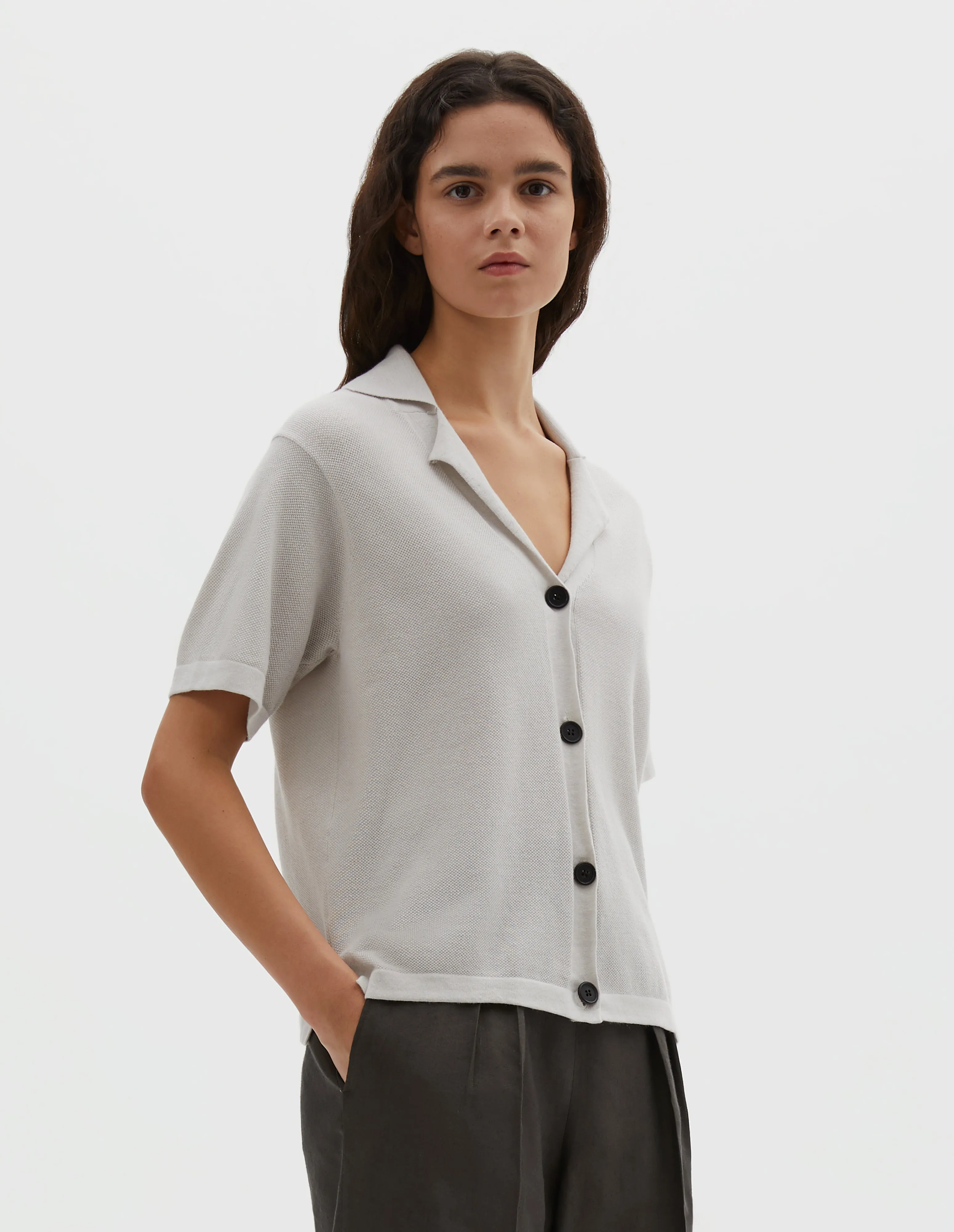 KNITTED SHORT SLEEVE SHIRT | LIGHT COTTON CASHMERE | OFF WHITE sold by Margaret Howell
