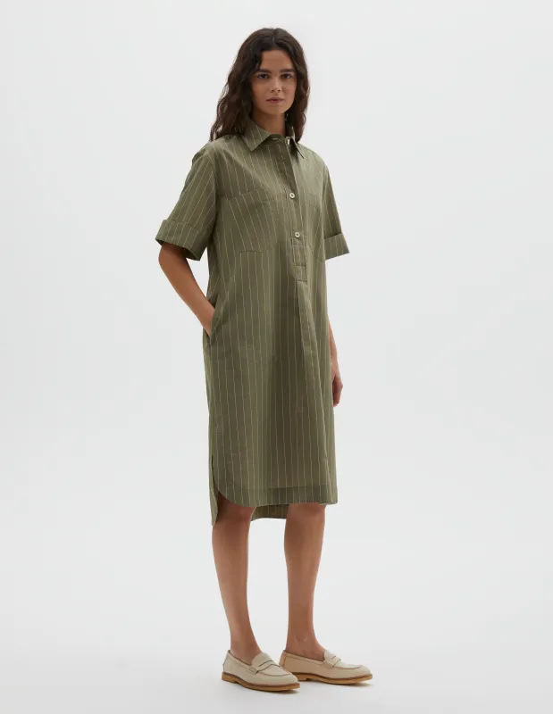 SHORT SLEEVE SHIRT DRESS | STRIPED COTTON SILK | GREEN / BLUE sold by Margaret Howell