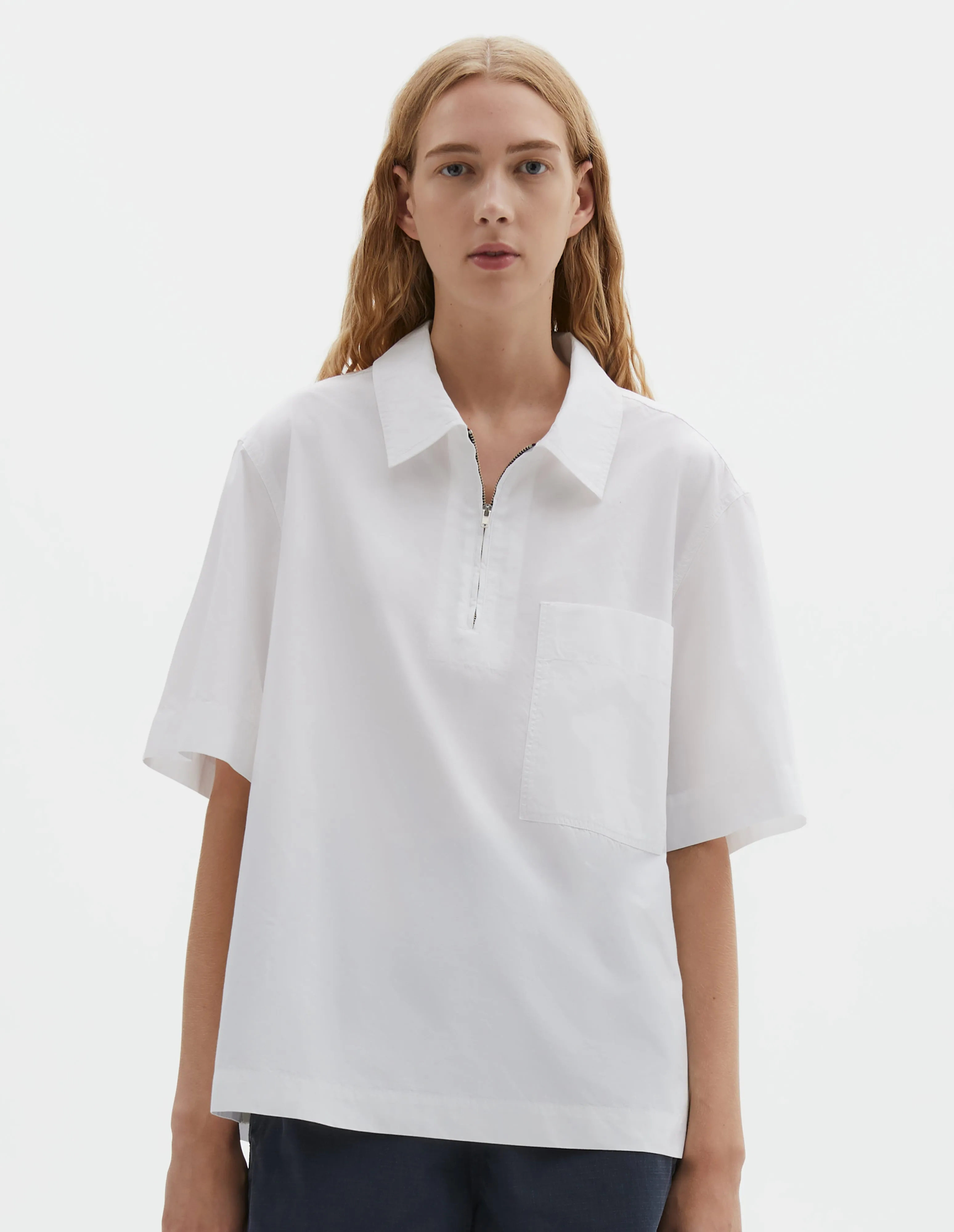 MHL. HALF ZIP SHIRT | COMPACT COTTON POPLIN | WHITE sold by Margaret Howell