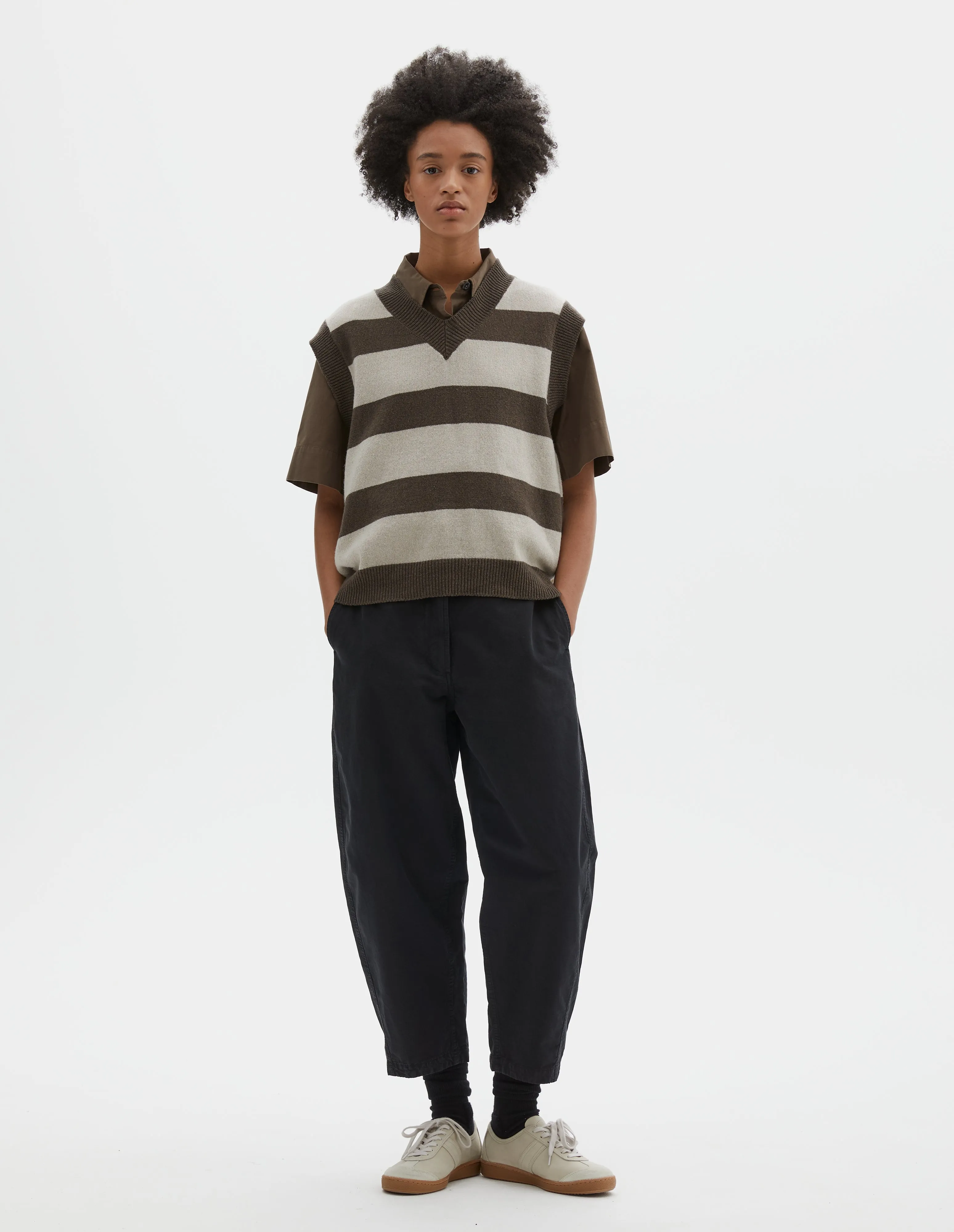 MHL. BARREL LEG TROUSERS | DRY COTTON LINEN | BLACK sold by Margaret Howell