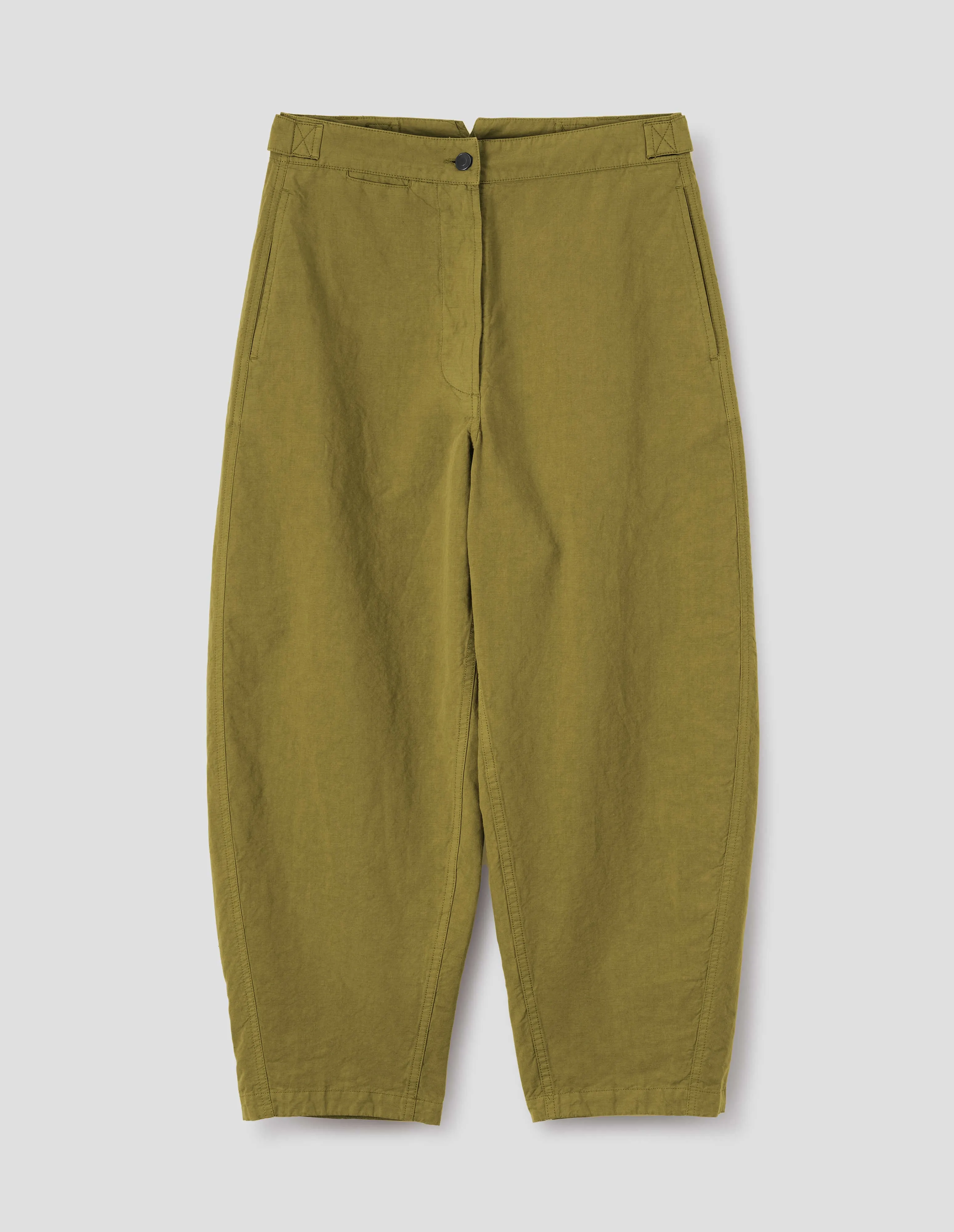 MHL. BARREL LEG TROUSERS | DRY COTTON LINEN | LIGHT OLIVE sold by Margaret Howell product image thumbnail 3