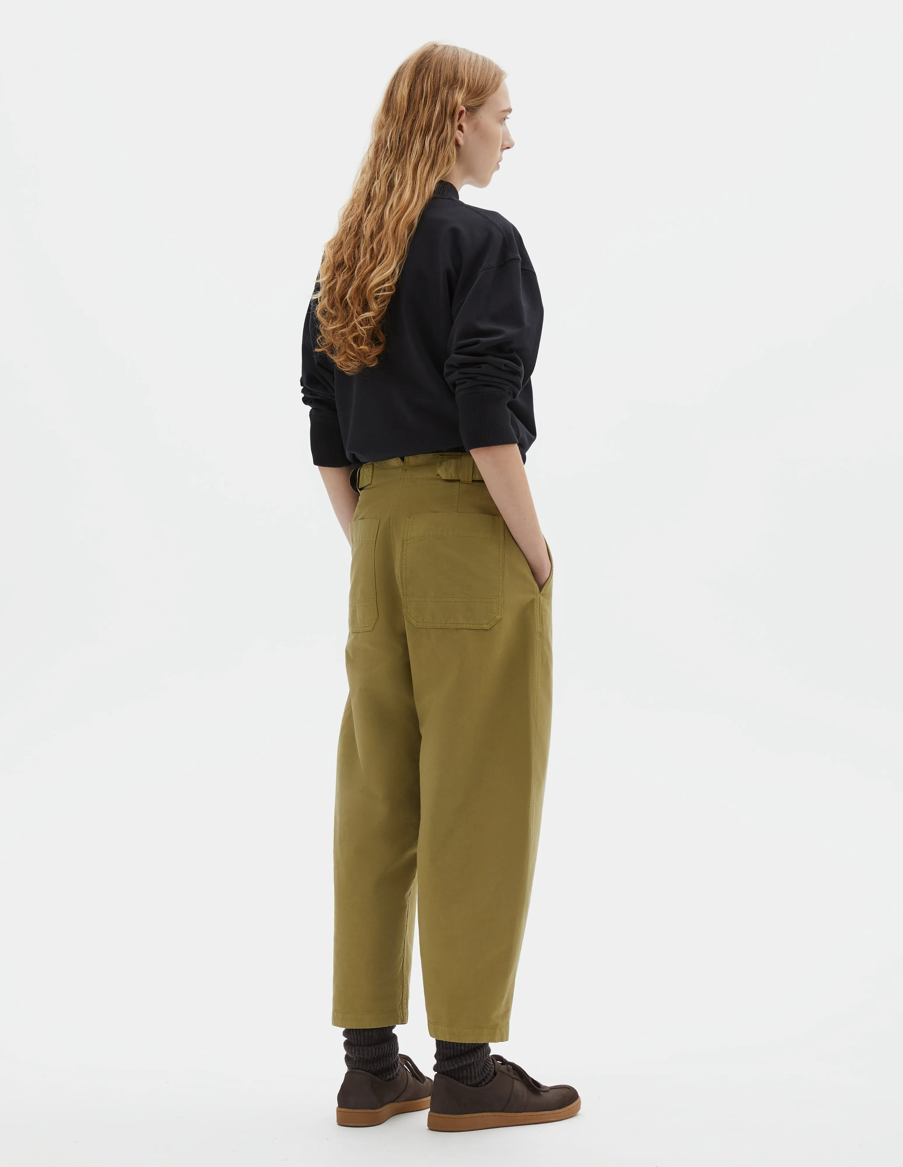 MHL. BARREL LEG TROUSERS | DRY COTTON LINEN | LIGHT OLIVE sold by Margaret Howell product image thumbnail 2