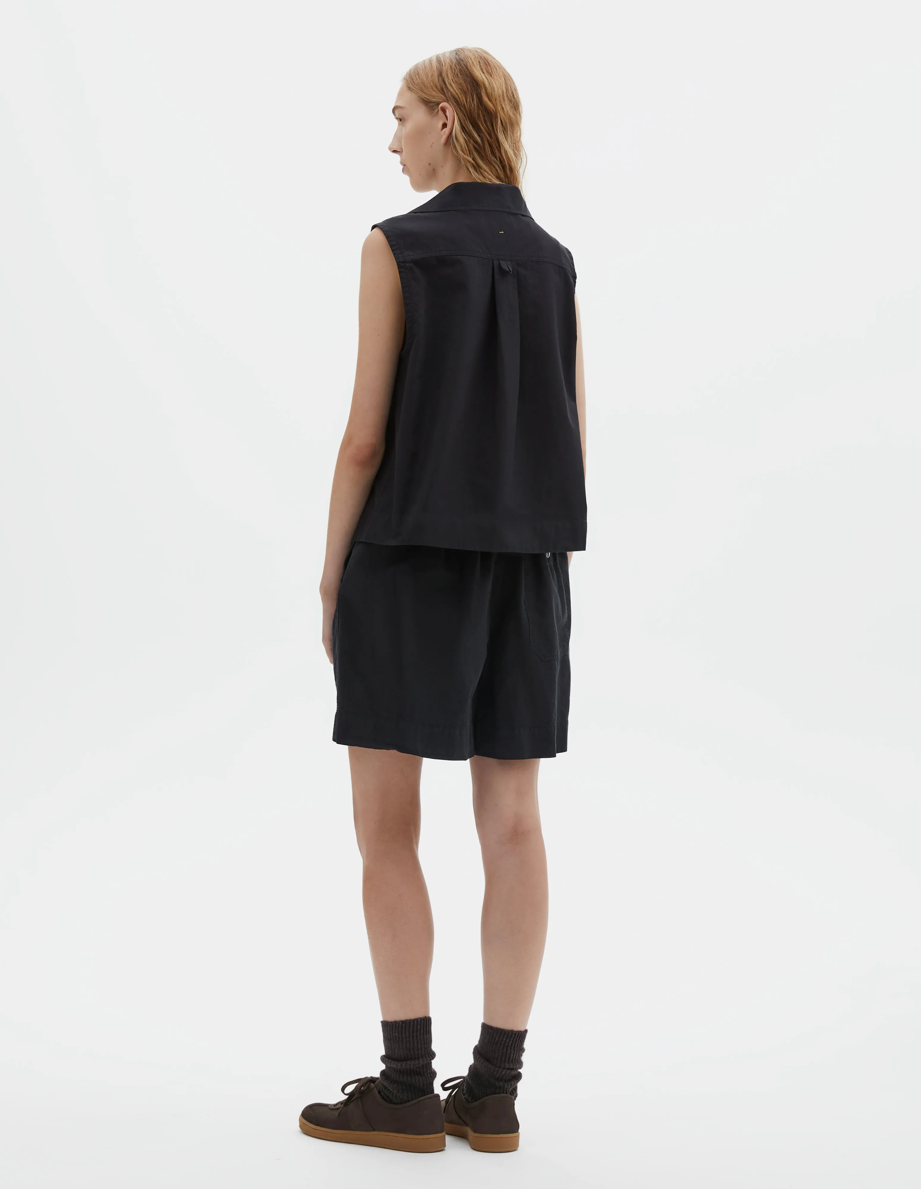 MHL. SLEEVELESS SAILOR SHIRT | DENIM PLAINWEAVE | BLACK sold by Margaret Howell product image thumbnail 3