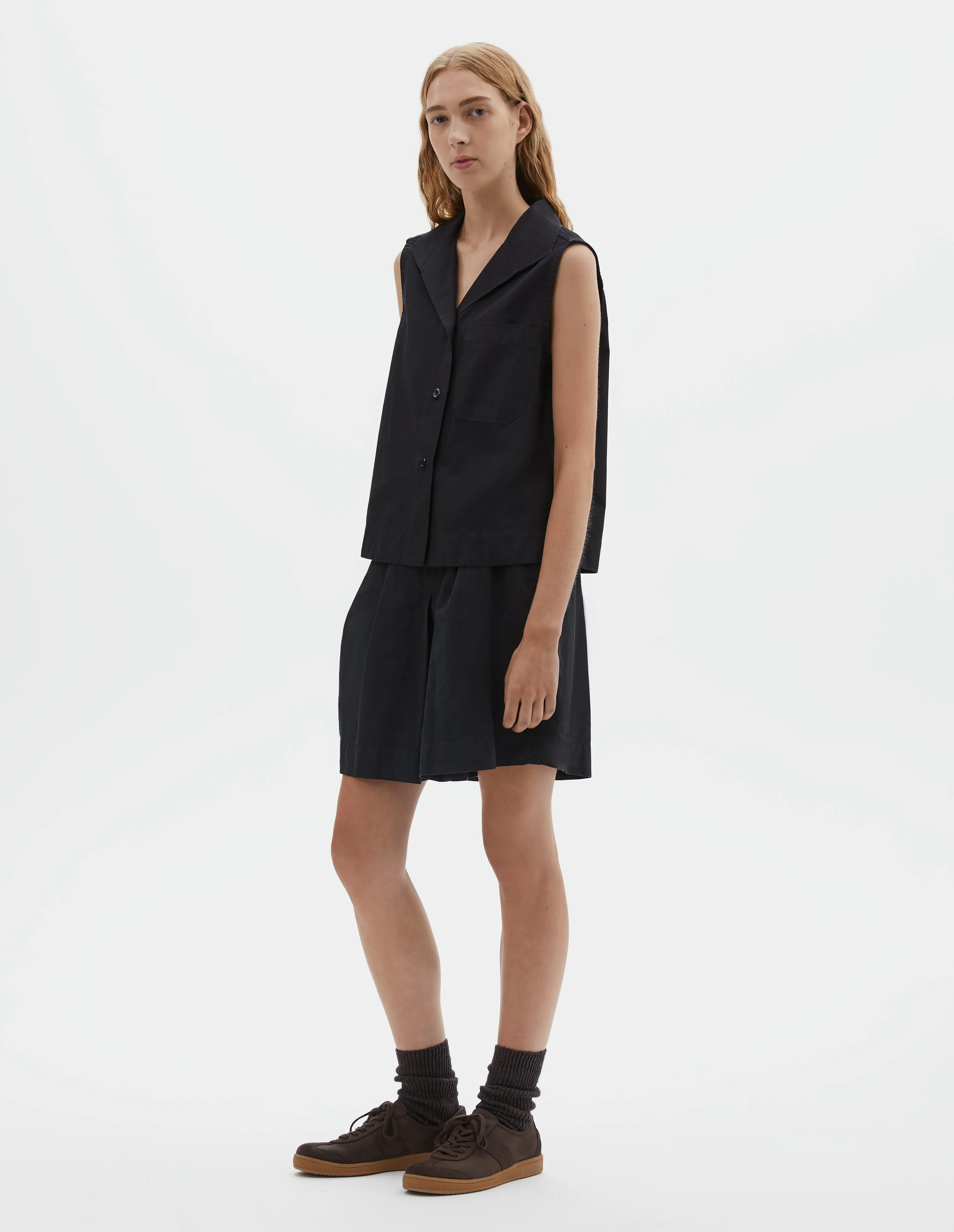MHL. SLEEVELESS SAILOR SHIRT | DENIM PLAINWEAVE | BLACK sold by Margaret Howell product image thumbnail 2