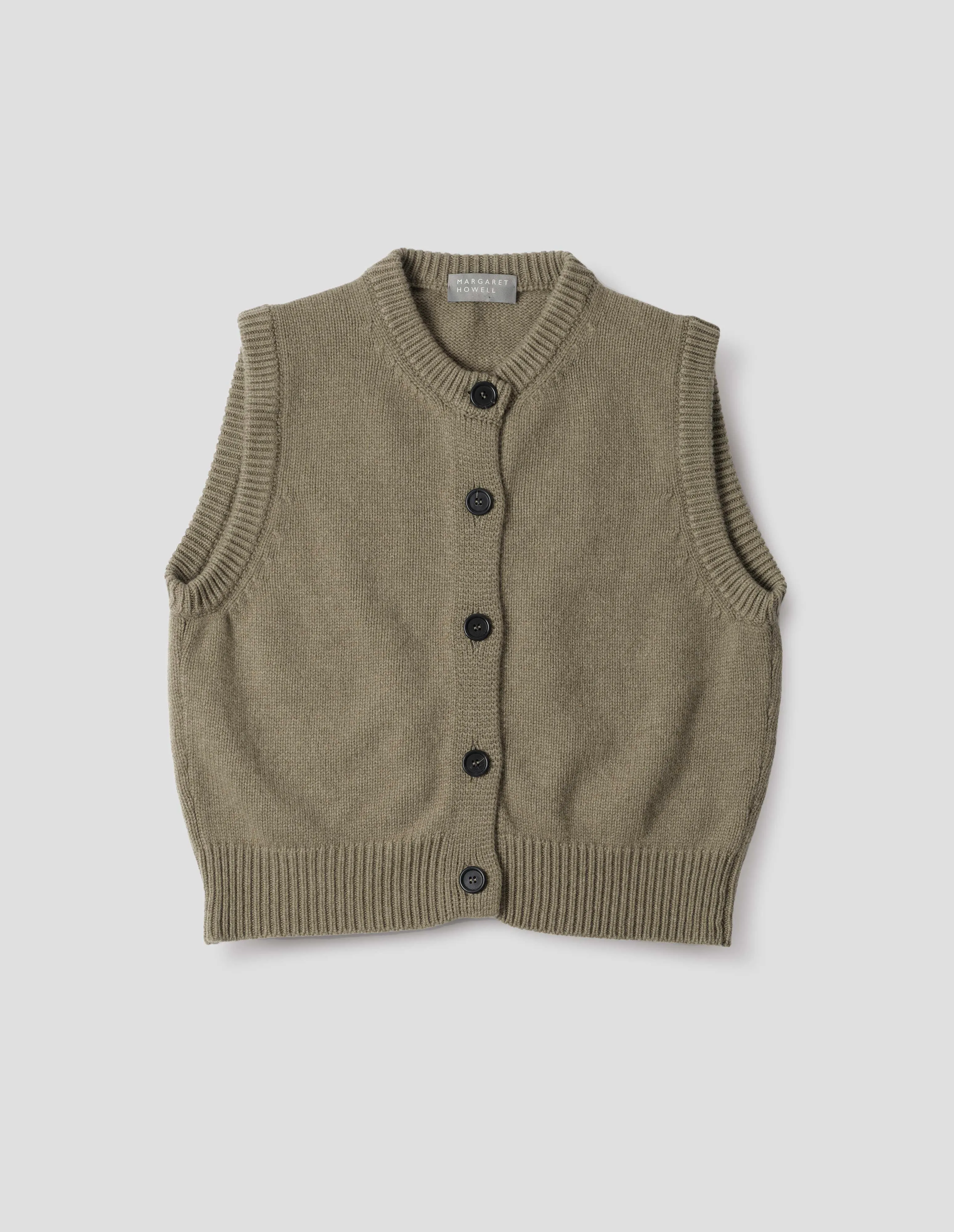 KNITTED GILET | MERINO CASHMERE | LICHEN sold by Margaret Howell product image thumbnail 4