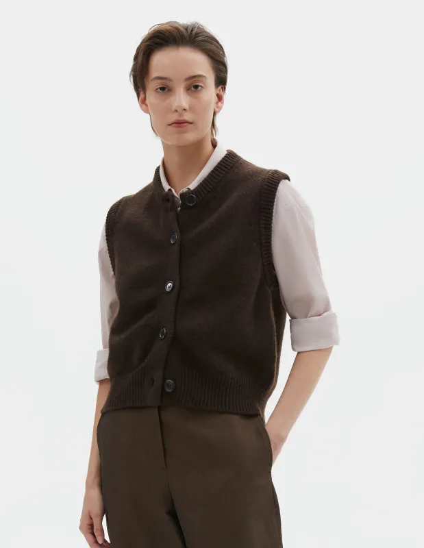 KNITTED GILET | MERINO CASHMERE | COFFEE made by Margaret Howell