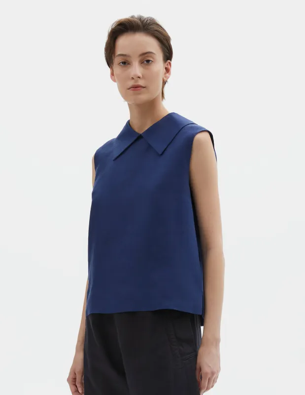 SLEEVELESS TOP | SHIRTING LINEN | DEEP BLUE made by Margaret Howell