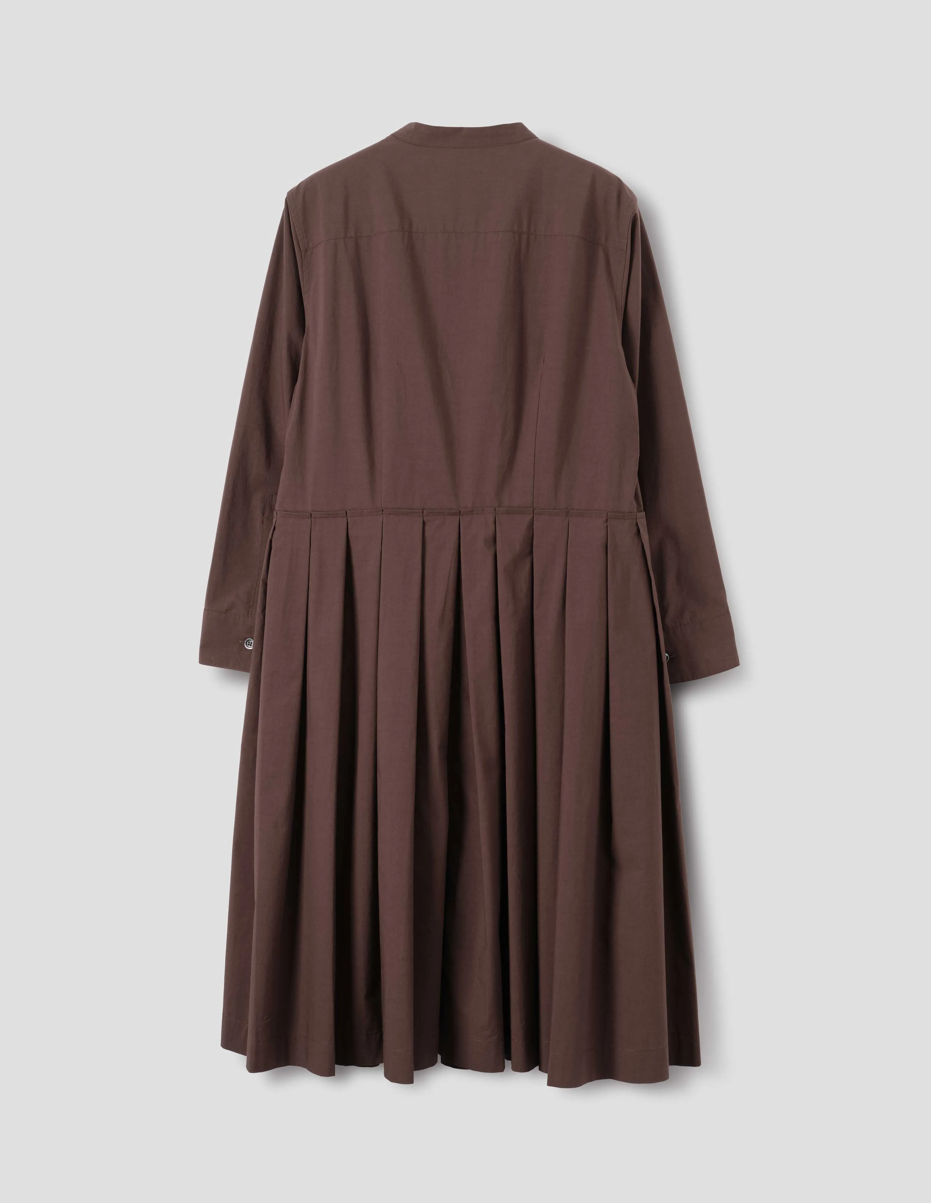 COLLARLESS PLEATED DRESS | FINE COUNT COTTON POPLIN | MAHOGANY sold by Margaret Howell product image thumbnail 5
