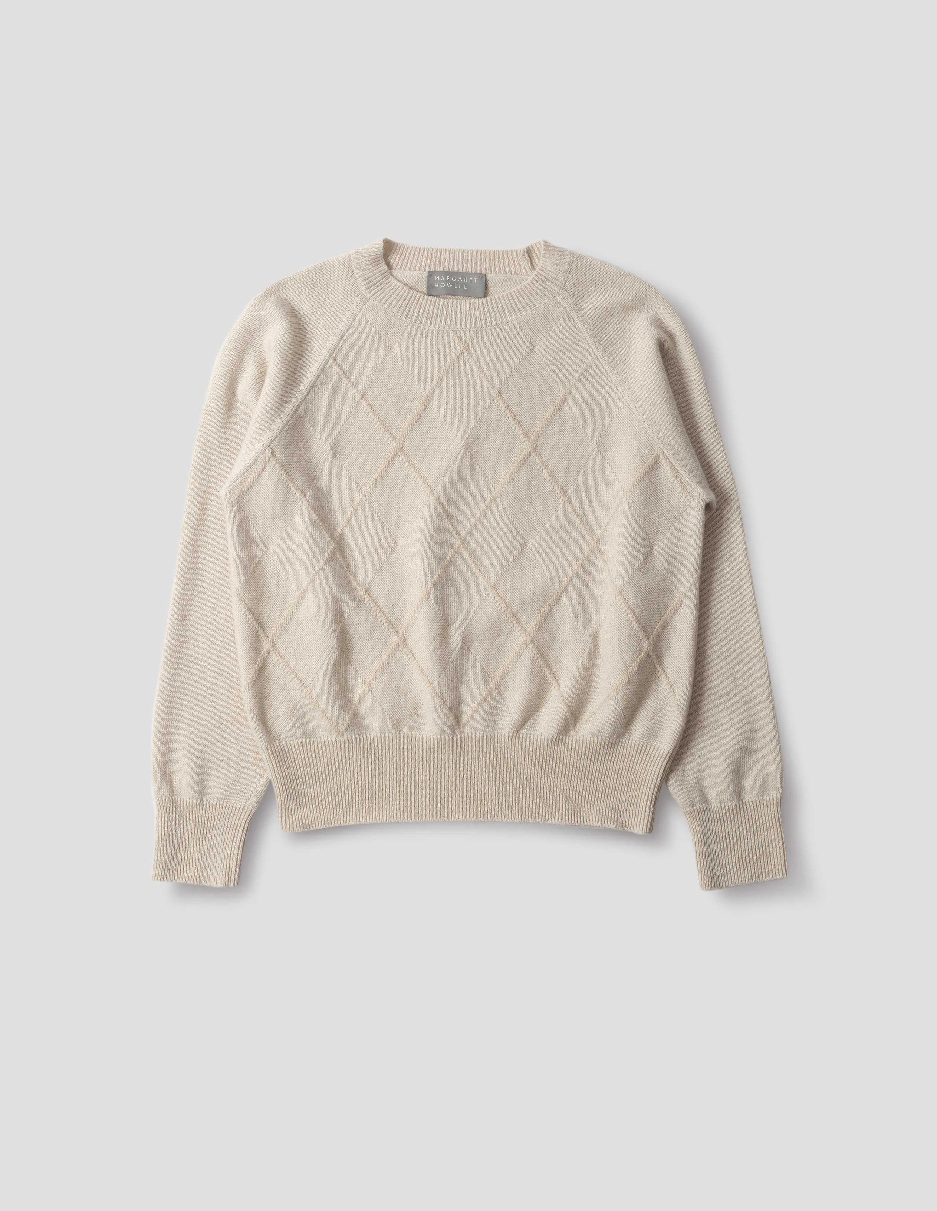 TEXTURED ARGYLE JUMPER | MERINO CASHMERE | NATURAL sold by Margaret Howell product image thumbnail 4