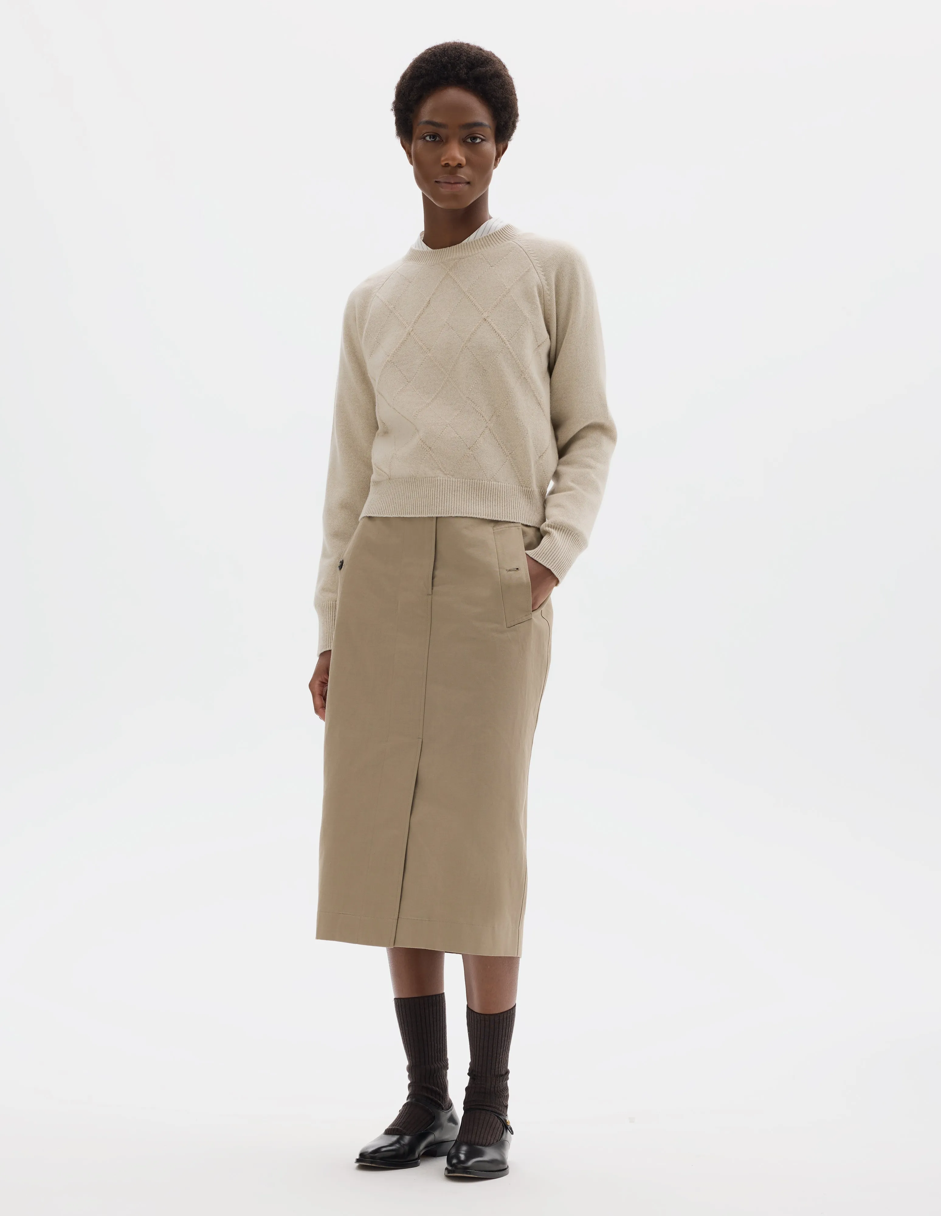 TEXTURED ARGYLE JUMPER | MERINO CASHMERE | NATURAL sold by Margaret Howell product image thumbnail 2