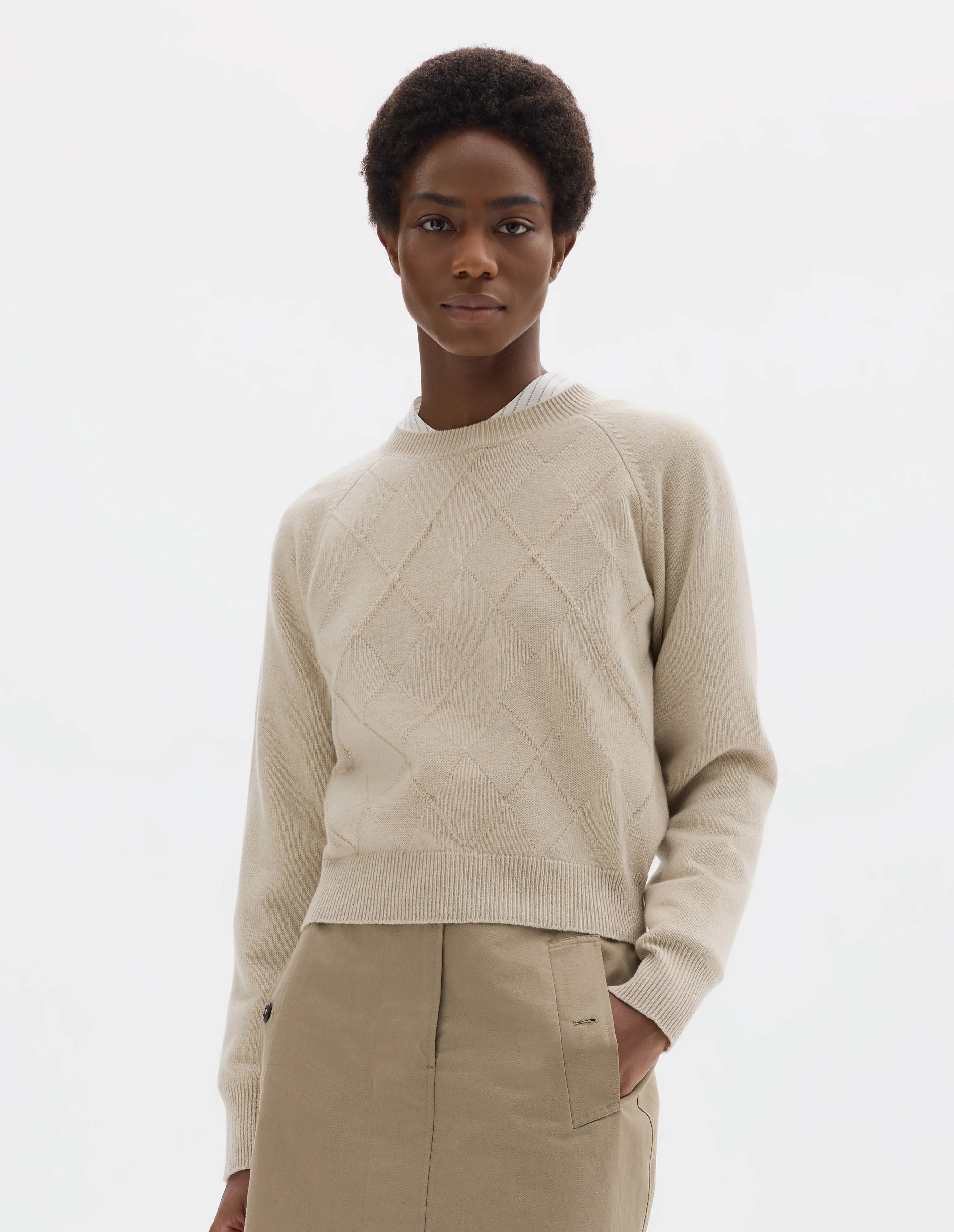 TEXTURED ARGYLE JUMPER | MERINO CASHMERE | NATURAL sold by Margaret Howell