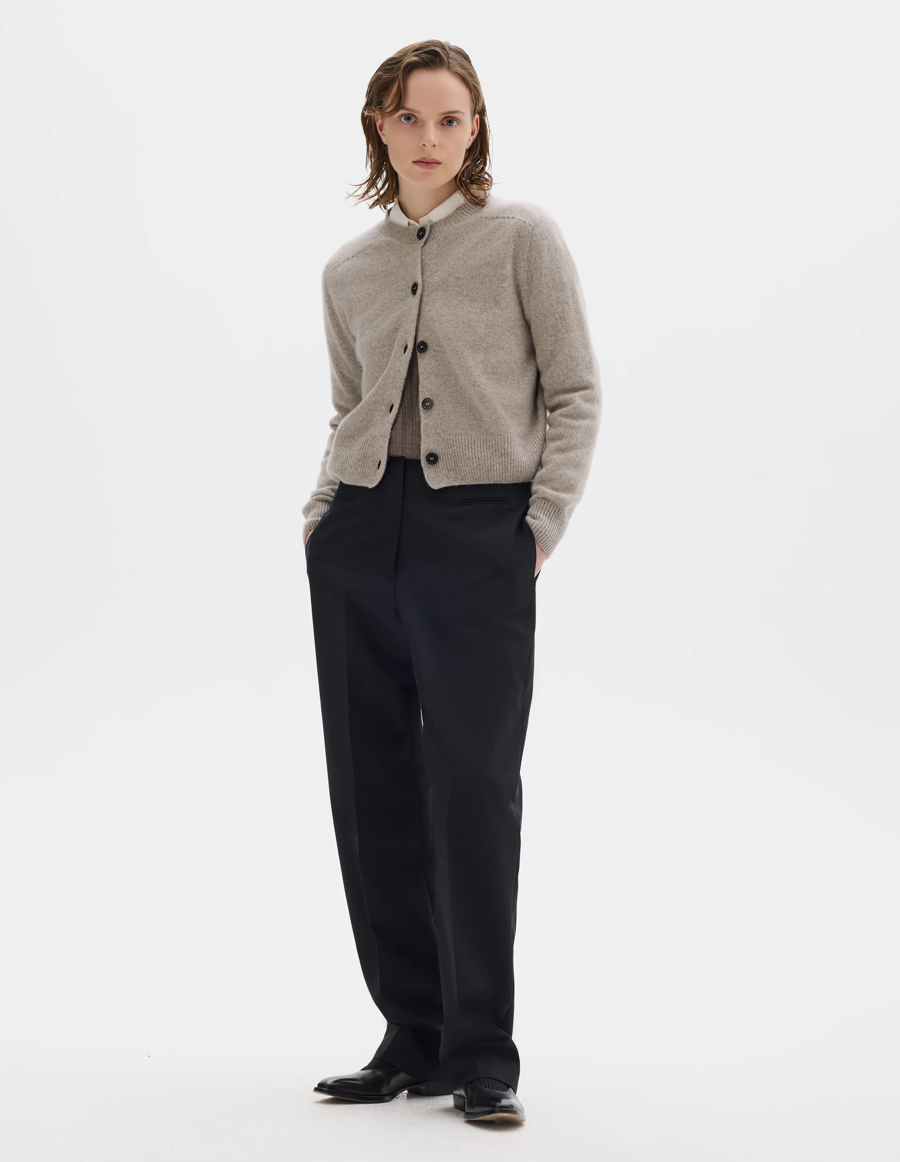 SMALL CREW NECK CARDIGAN | MERINO CASHMERE | NATURAL sold by Margaret Howell product image thumbnail 2