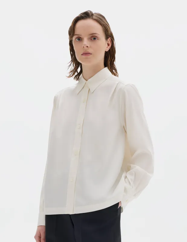 FRONT PLEAT SHIRT | MATT SILK | CHALK made by Margaret Howell