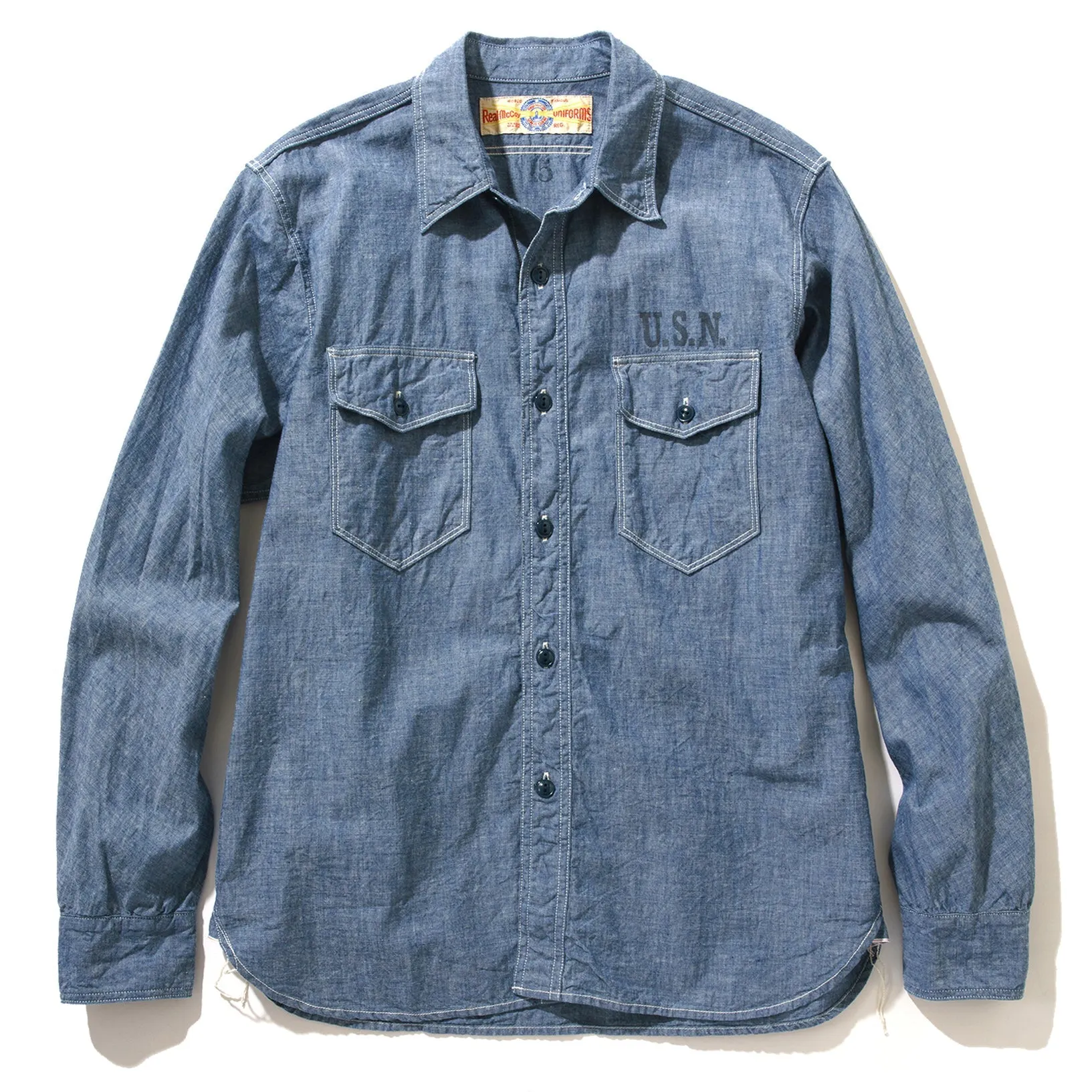 U.S.N. CHAMBRAY SHIRT L/S (STENCIL) sold by The Real McCoy's