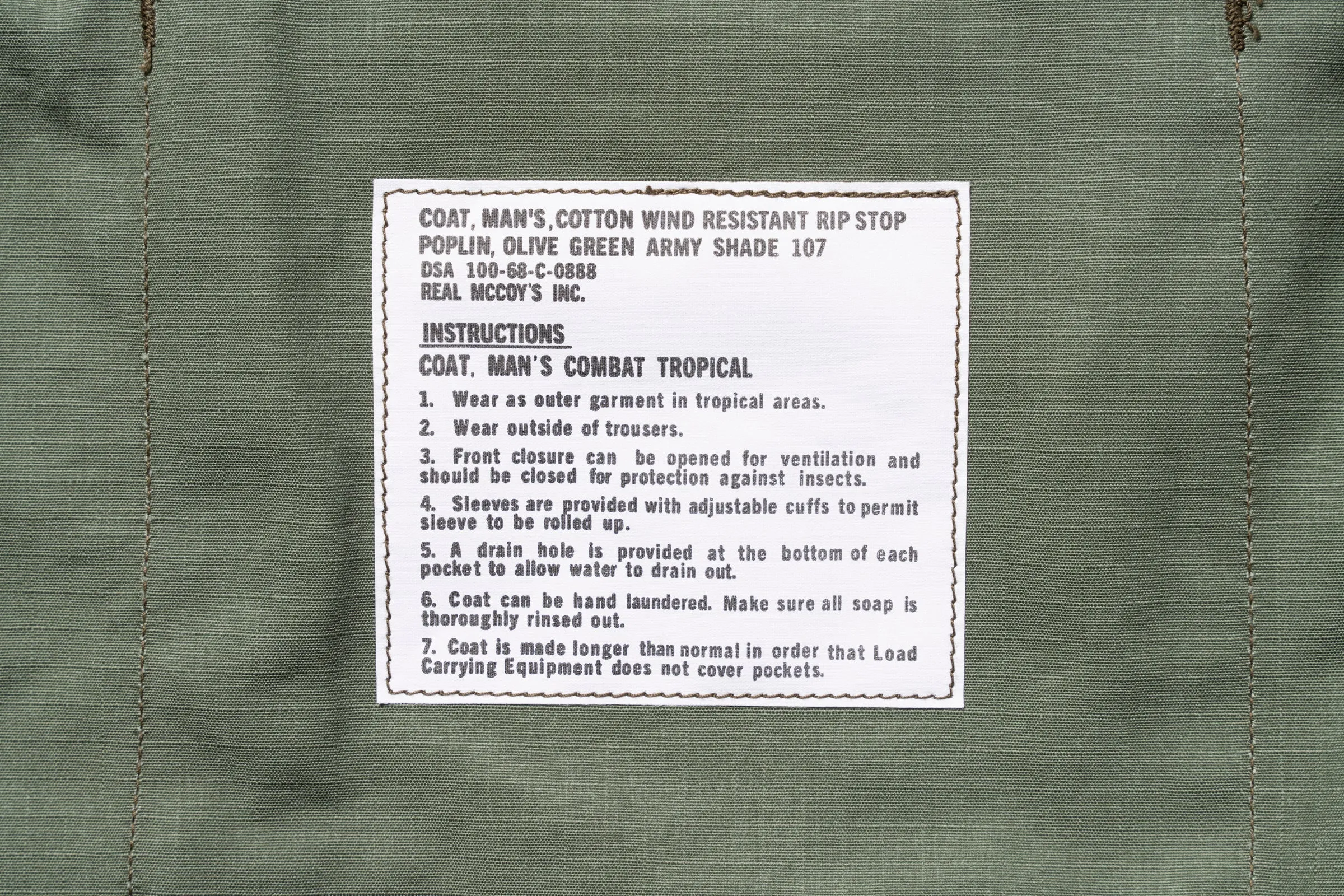 COAT, MAN’S, COTTON RIP-STOP POPLIN sold by The Real McCoy's product image thumbnail 5