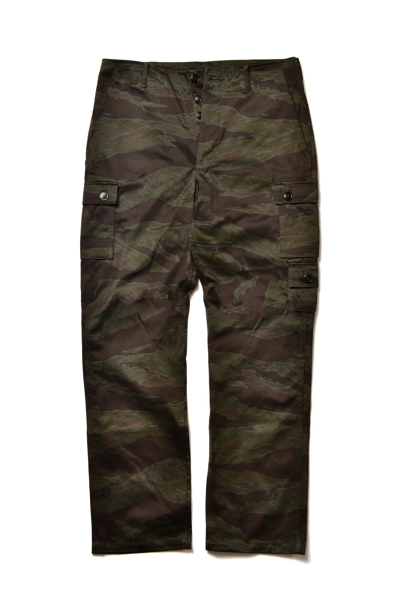 TIGER CAMOUFLAGE TROUSERS / BLACK OVER-DYE sold by The Real McCoy's