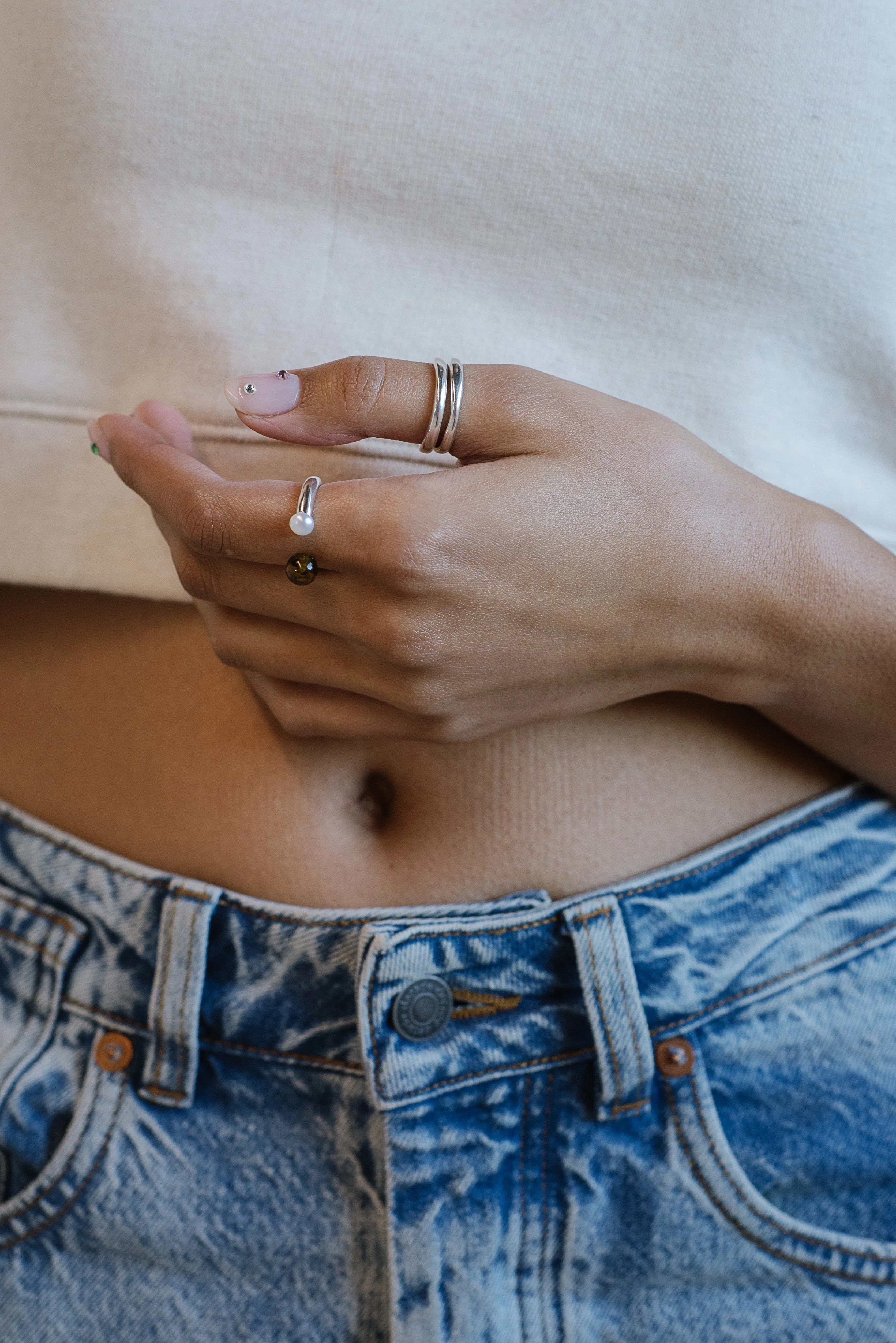 Open Ring in Cognac Quartz + Pearl sold by Kara Yoo product image thumbnail 3