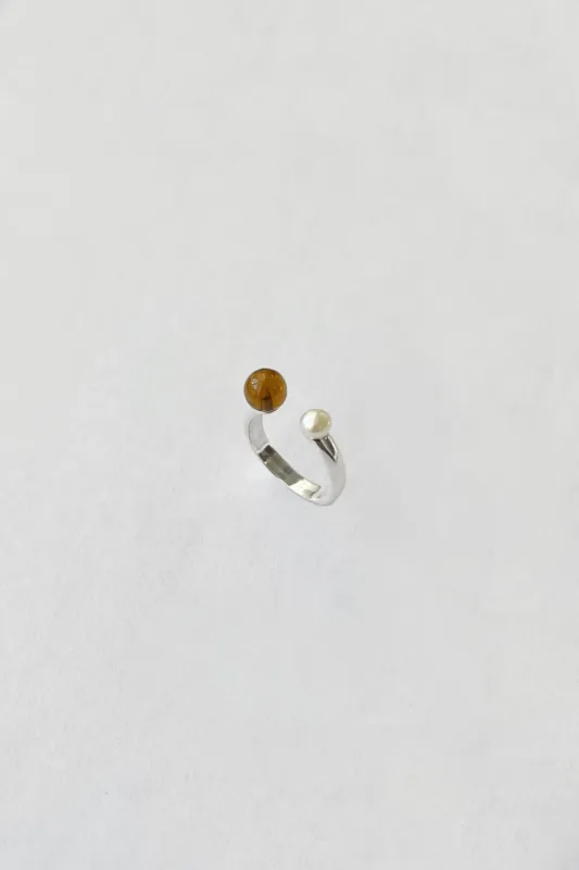 Open Ring in Cognac Quartz + Pearl sold by Kara Yoo