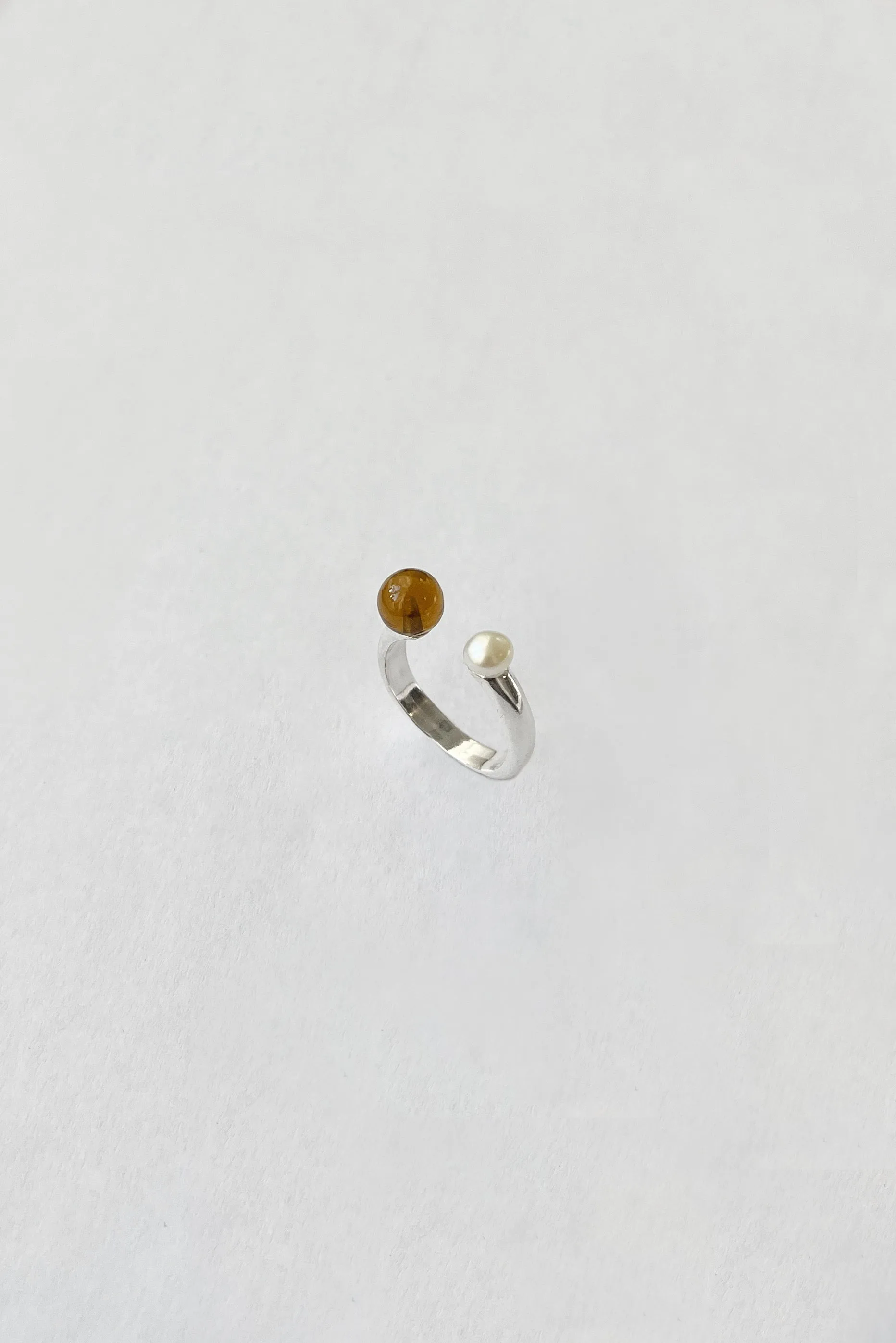 Open Ring in Cognac Quartz + Pearl sold by Kara Yoo