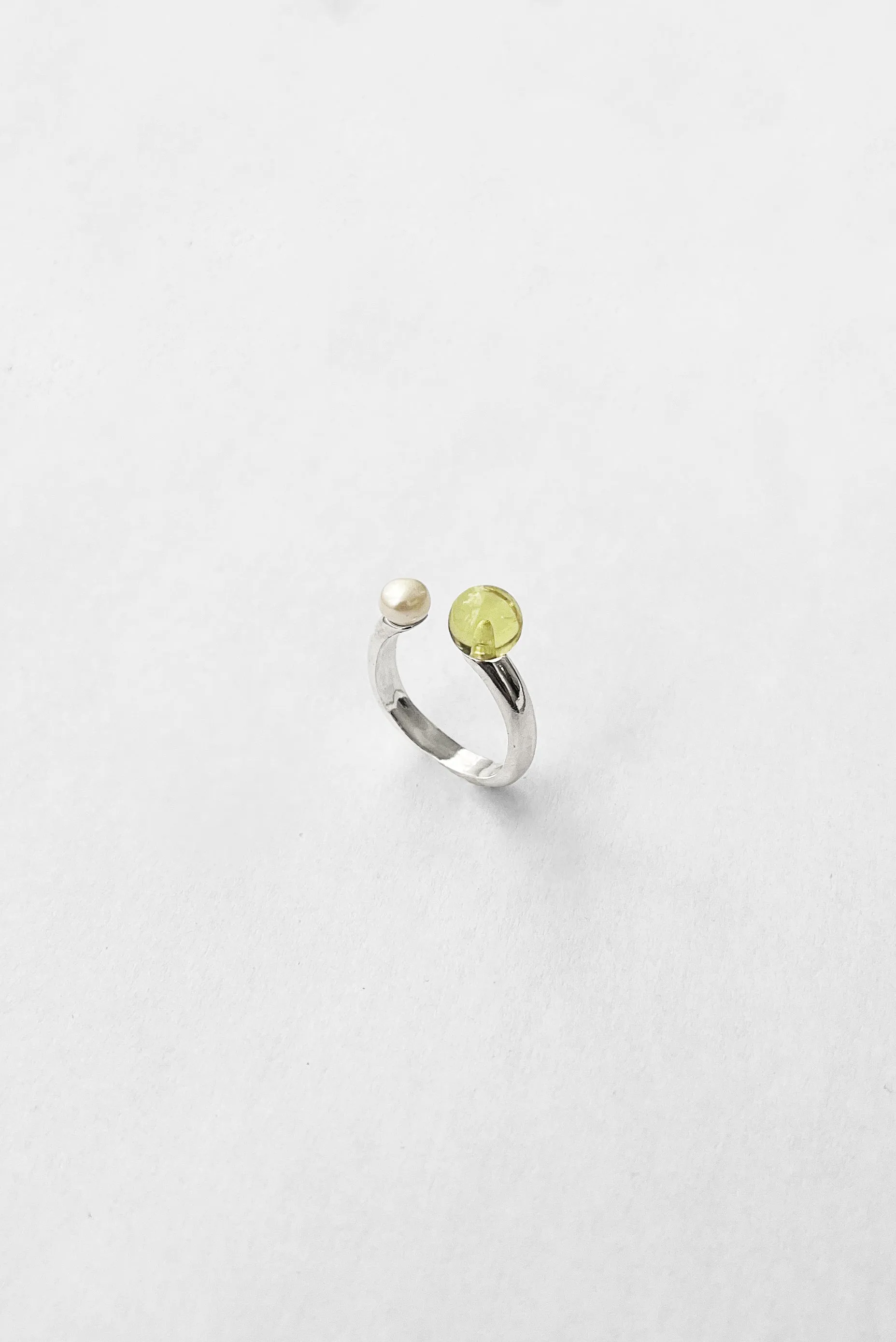 Open Ring in Lemon Green Quartz + Pearl sold by Kara Yoo